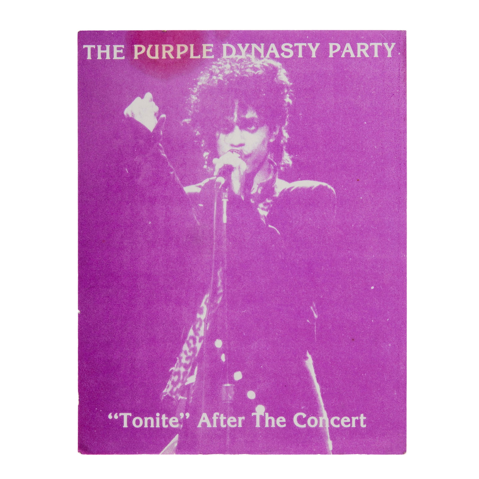 Prince | 1984 "The Purple Dynasty Party" Ticket: A ticket for Prince's 1984 Purple Dynasty Party, which took place "Monday Night After the Concert" in Detroit, Michigan, during the Purple Rain tour.