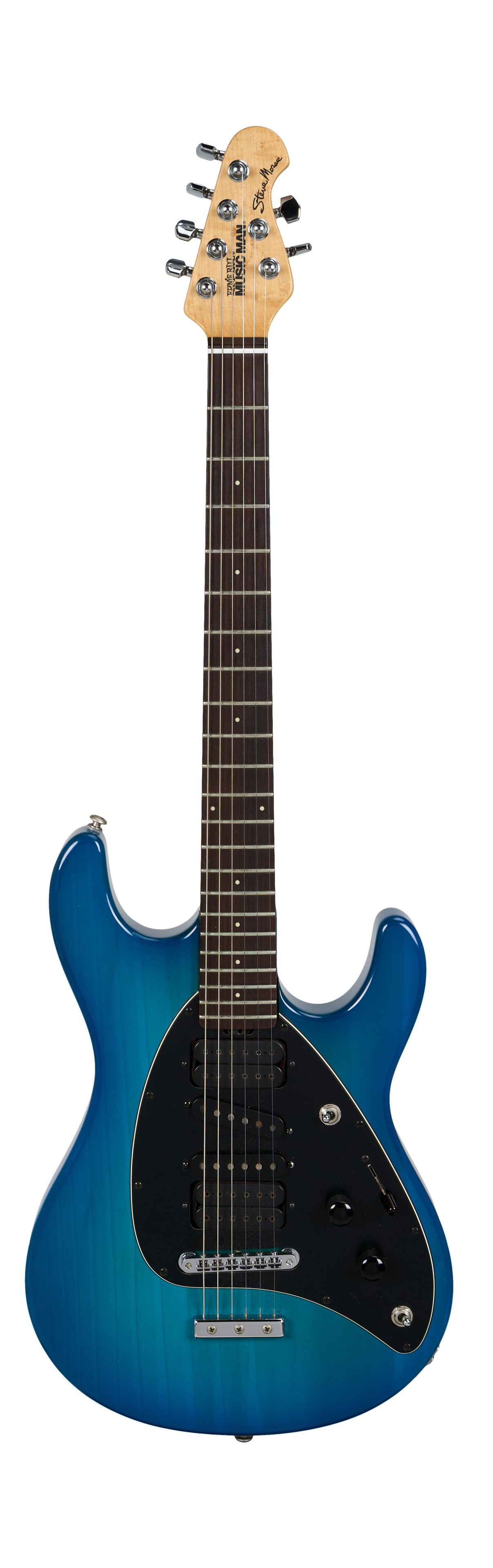 1989 Ernie Ball Music Man Steve Morse Signature Model Electric Guitar, Blueburst with Ad: A 1989 Ernie Ball Music Man Steve Morse signature model electric guitar, serial #88332, in blue burst finish. First released in 1987, this particular Steve Morse model is one of the earliest to be