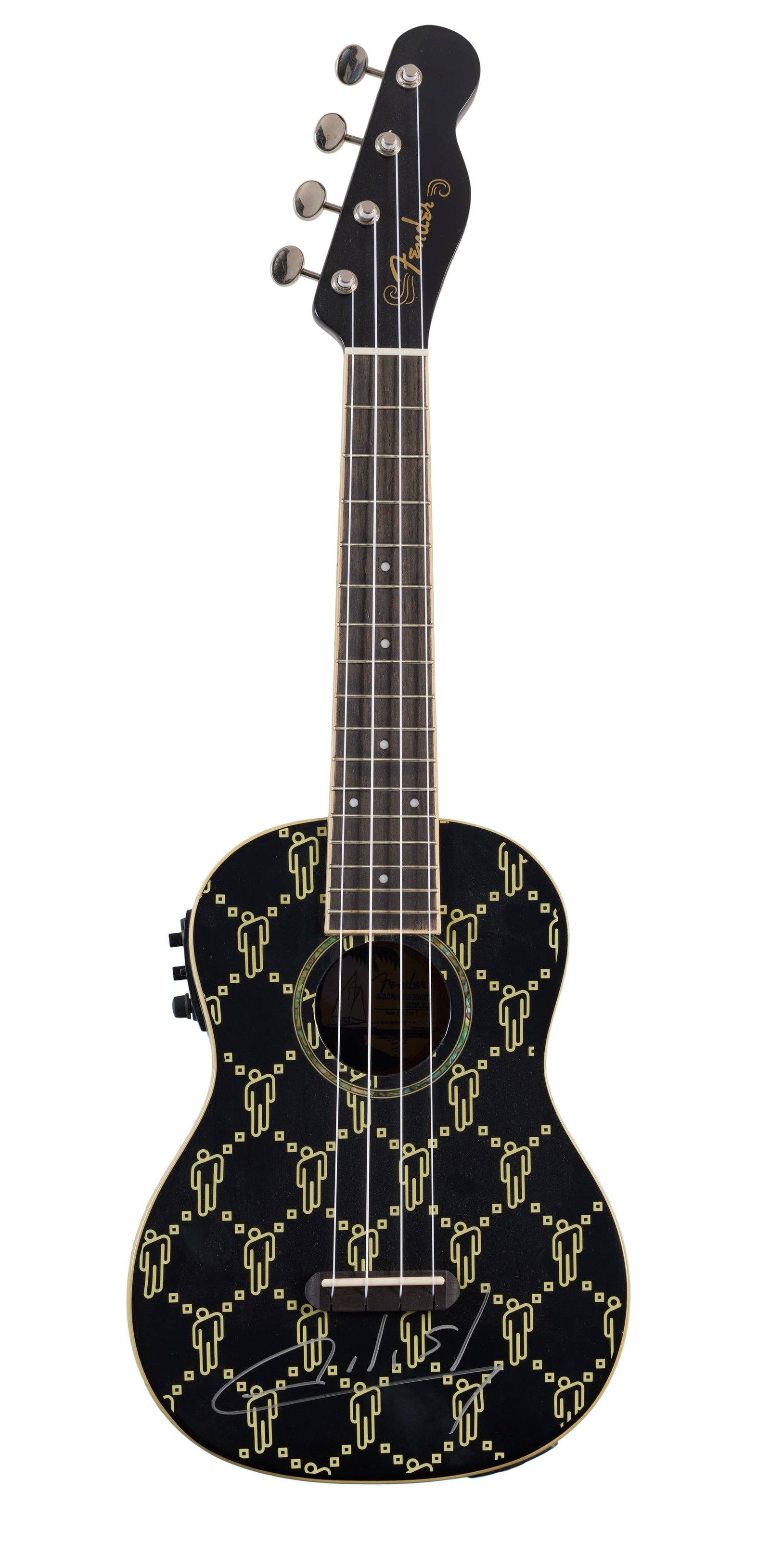 Billie Eilish | Signed Fender Billie Eilish Signature Ukulele: A Fender California Coast Billie Eilish signature ukulele, serial #IPS191216710, signed on the top by singer-songwriter Billie Eilish herself in silver felt tip pen. This uke was given away at one of 