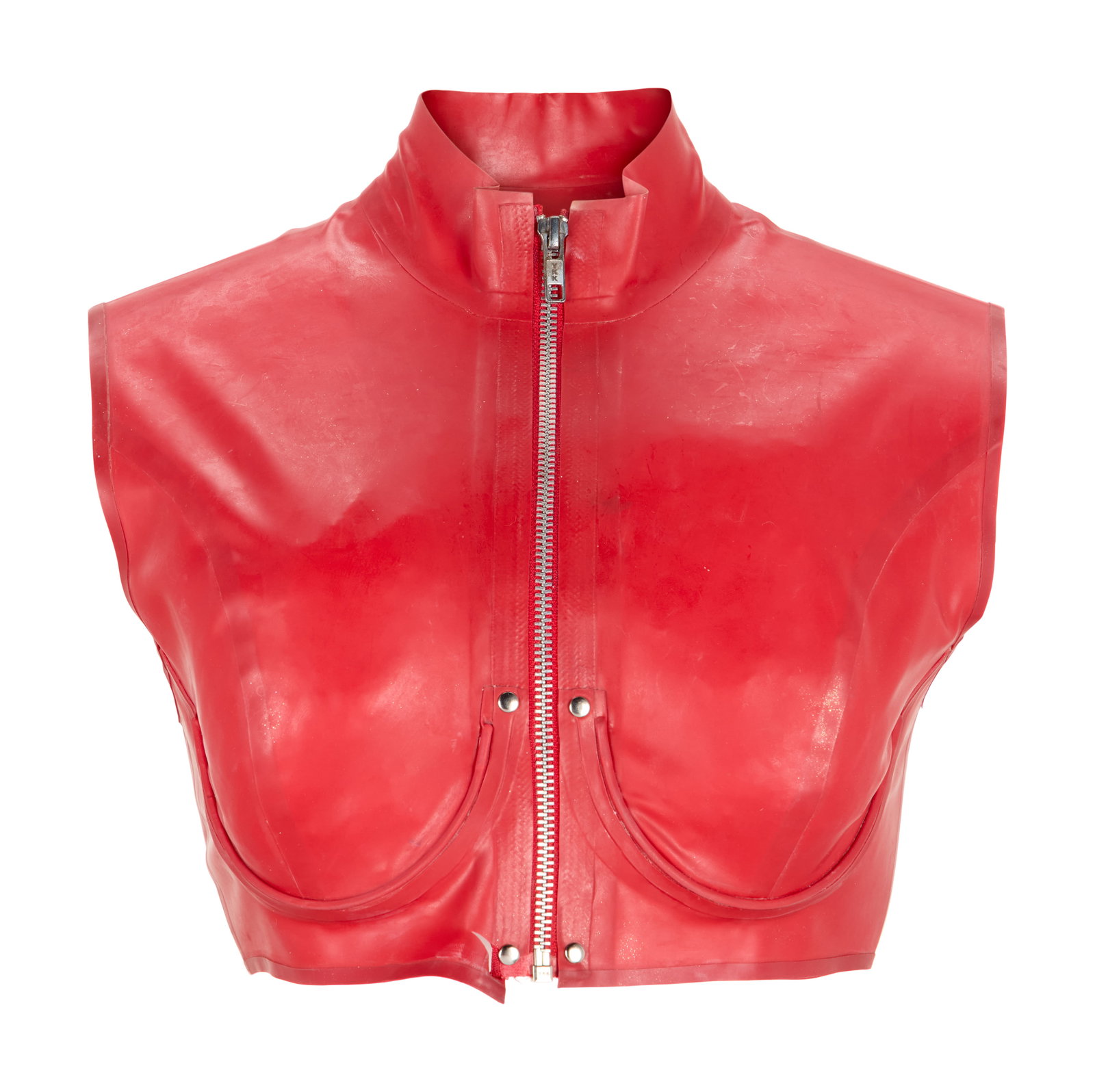 Victoria Monet | 2024 Cosmopolitan Magazine Cover-Worn Latex Top with Magazine: A red latex cropped top, worn by Victoria Monet on the 2024 cover of Cosmopolitan Magazine. The top features a front zipper and built-in underwire bra cups. No size or label present. Mon?t was t