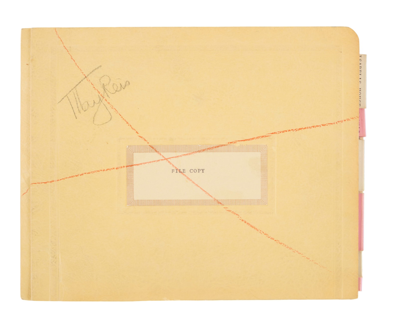Marilyn Monroe | 1961 Sides from "The Misfits": United Artists, 1961; yellow covers, titled "File Copy," penciled annotation in the upper left corner reads "May Reis" [MM's longtime secretary], 38 pages, with 11 plastic tabs on the right side
