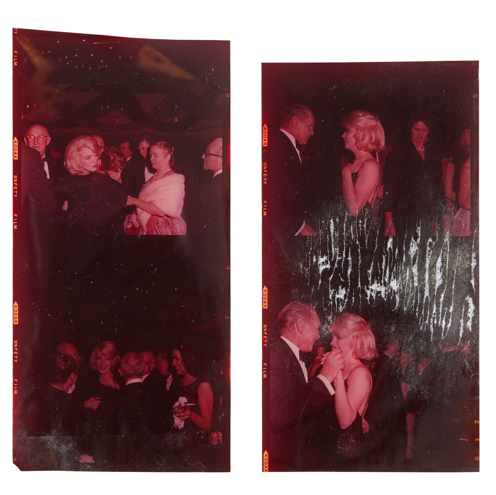 Marilyn Monroe | 1961 Rare Color Transparencies: A group of two but with four separate images; on film; all depicting the star amongst others (including Lee and Paula Strasberg) at the March 13, 1961 Actors Studio benefit she attended at the