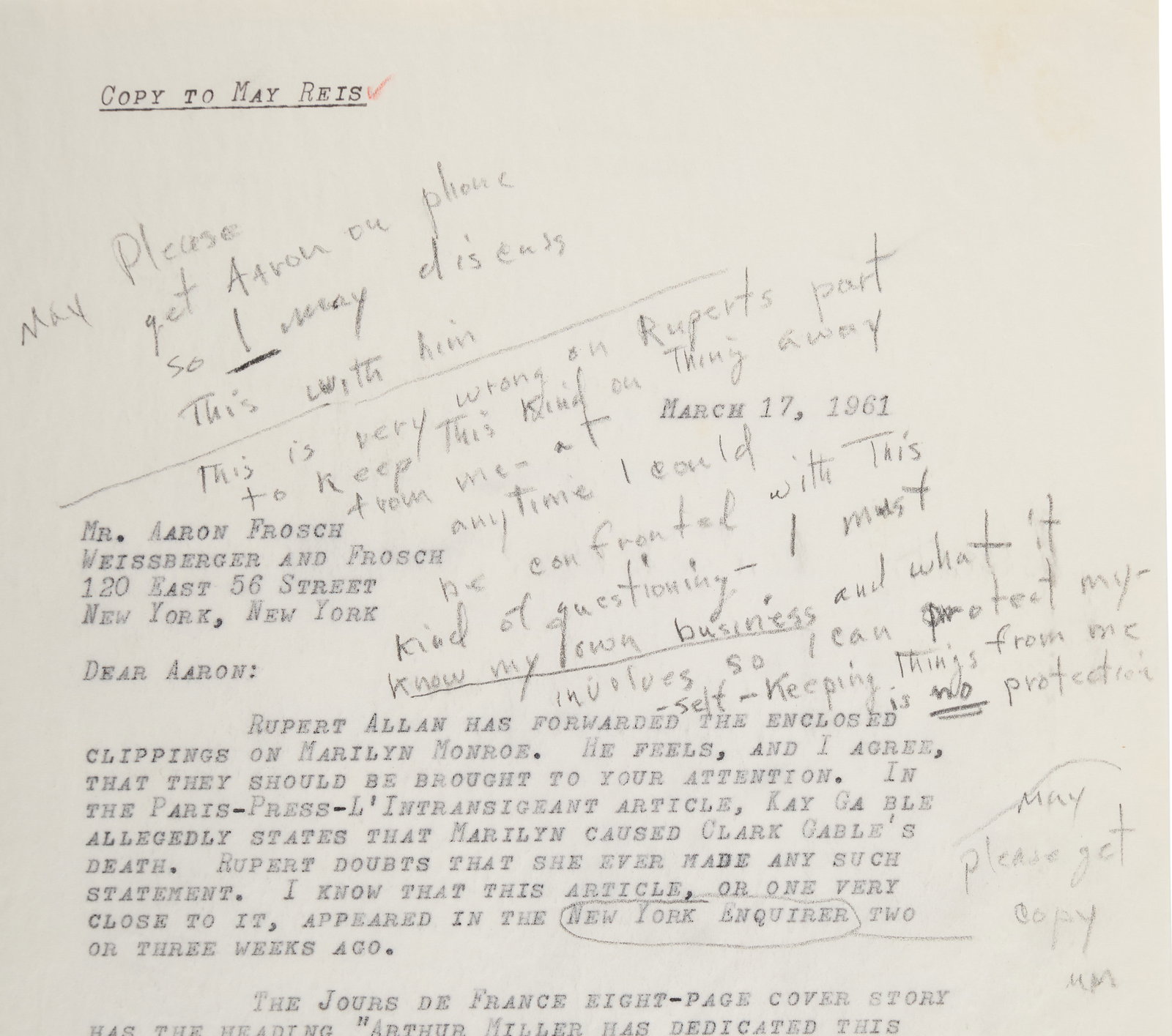 Marilyn Monroe | 1960 Exasperated Annotated Note - 2