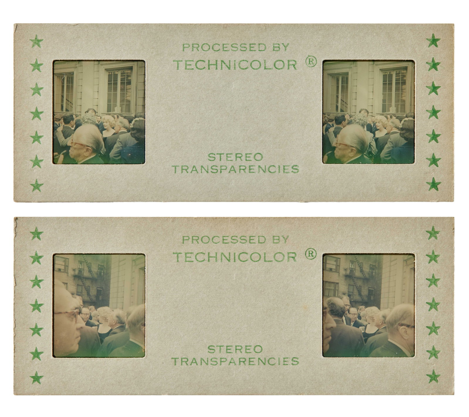 Marilyn Monroe | Circa 1959 Never-Before-Seen Color "Stereo Transparencies": A group of two; each piece is actually two identical slides mounted side-by-side in the same cardboard sleeve ? when viewed in a stereoscope, it would create a 3D effect ? both images depict the star 