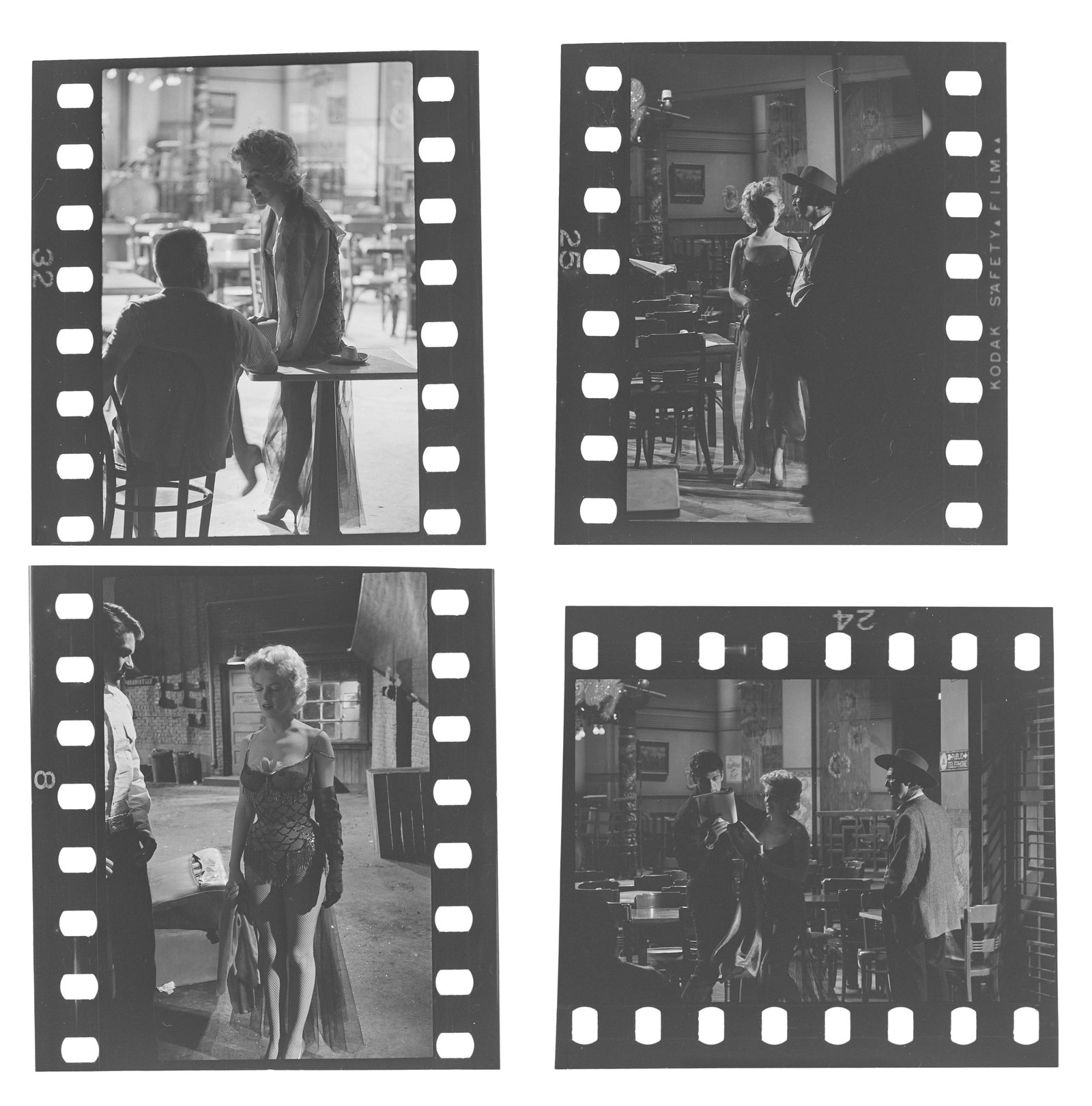 Marilyn Monroe | 1956 Black and White Negatives with Copyright by Milton H. Greene from "Bus Stop": 20th Century Fox 1956; a group of four, taken on the set by the star's then business partner, each shows her in various costumes as she stands next to fellow actors; included with the option to obtain