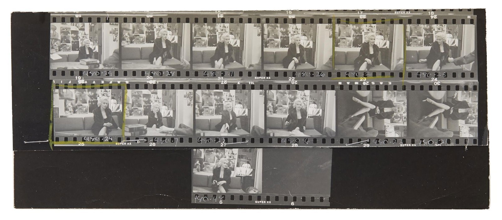 Marilyn Monroe | 1955 Rare Black and White Contact Sheet by Milton H. Greene: An original print; glossy finish, depicting 13 unpublished images of the star in Greene's studio on Lexington Avenue in NYC on March 8, 1955; originally consigned directly from the estate of Milton H.