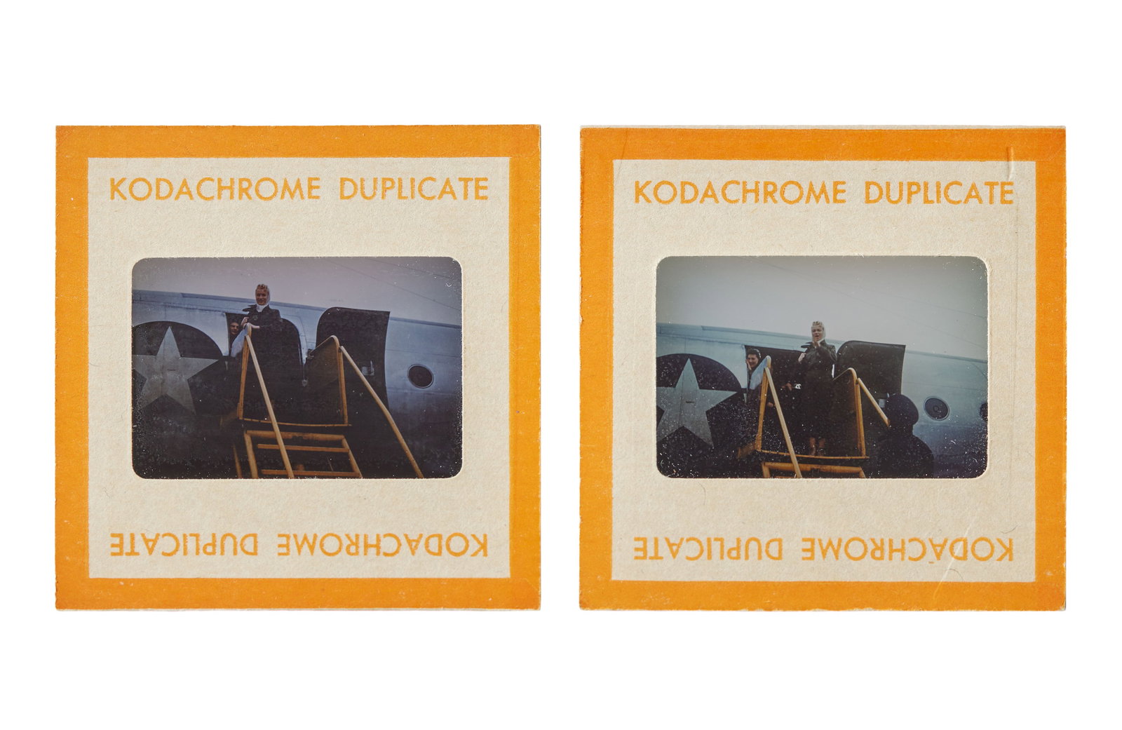 Marilyn Monroe | 1954 Never-Before-Seen Color Slides from Japan: A group of two; original prints, housed in a cardboard sleeve with text on one side reading "Kodachrome Duplicate" and on the other "Made in U.S.A.," both depict the star and her travel companion, Jea