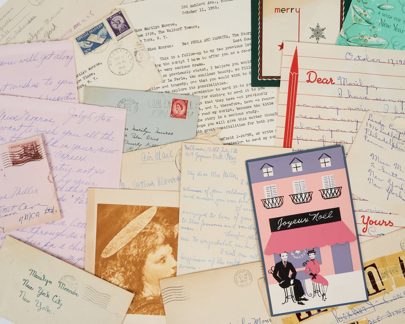 Marilyn Monroe | 1954-1956 Huge Collection of Fan Mail: An old-school brown accordion file folder filled with approximately 100 letters written to the star; sent to Marilyn at a variety of addresses (which the fans must have known about from reading movie 