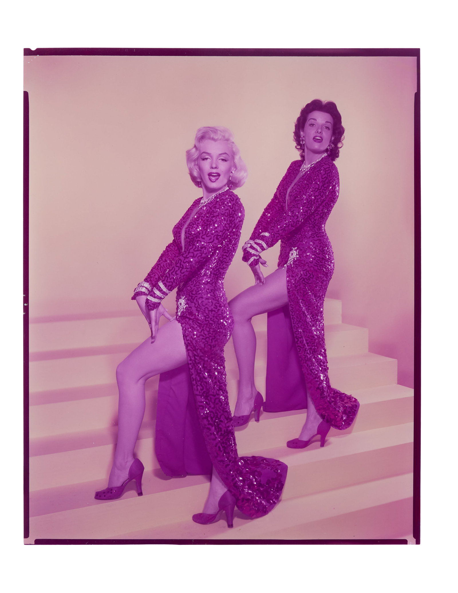 Marilyn Monroe | 1953 Color Transparency from "Gentlemen Prefer Blondes": 20th Century Fox, 1953; an original print, on film, depicting the star and Jane Russell in somewhat of a rare outtake publicity shot from their musical - both actresses appear to be mid-speech so this