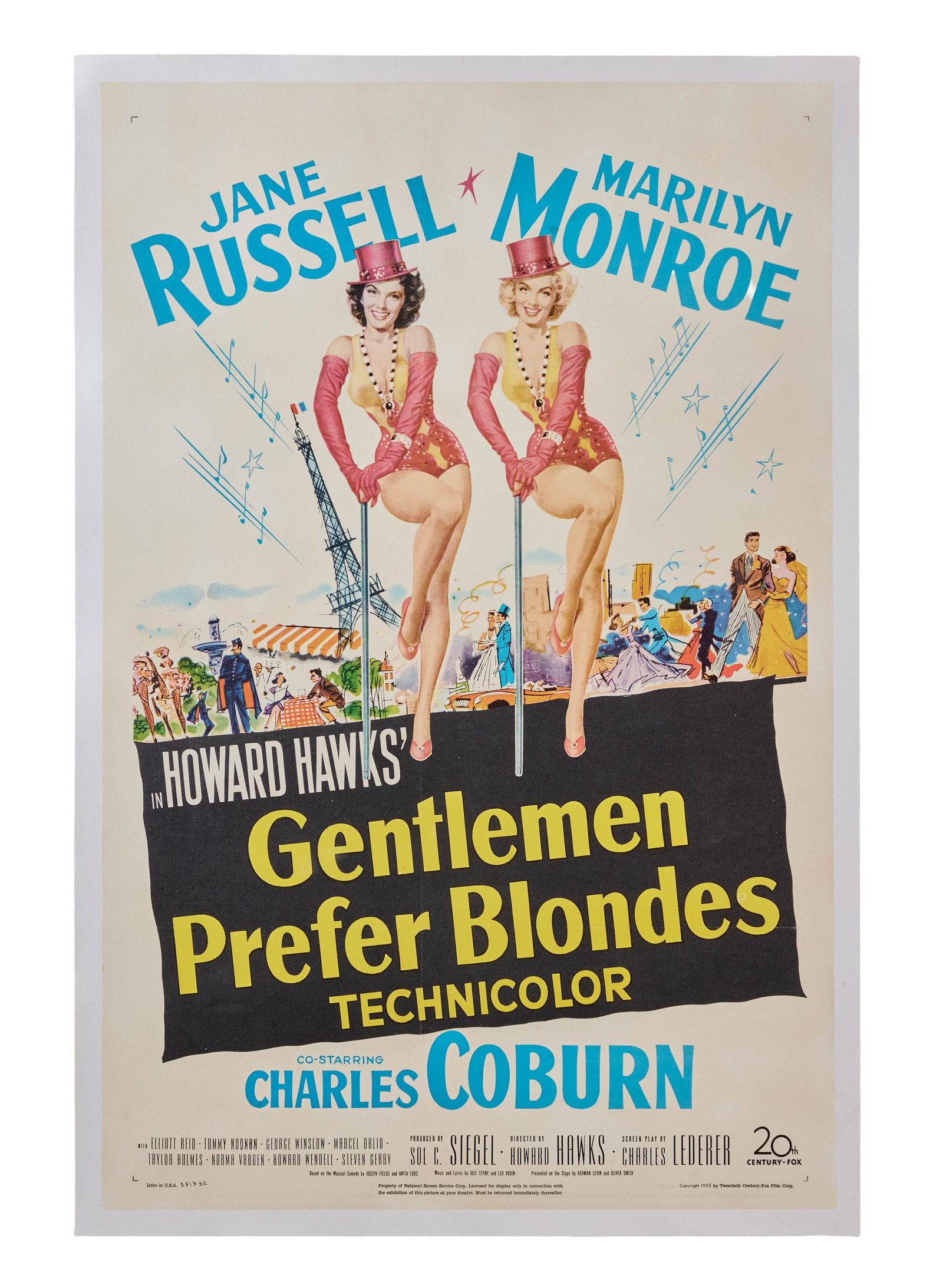 Marilyn Monroe | 1953 Original One-Sheet Movie Poster from "Gentlemen Prefer Blondes": 20th Century Fox, 1953, linen-backed, rolled, in excellent condition; from the star's all-time classic comedy which forever established her as "The Blonde" still to this day.