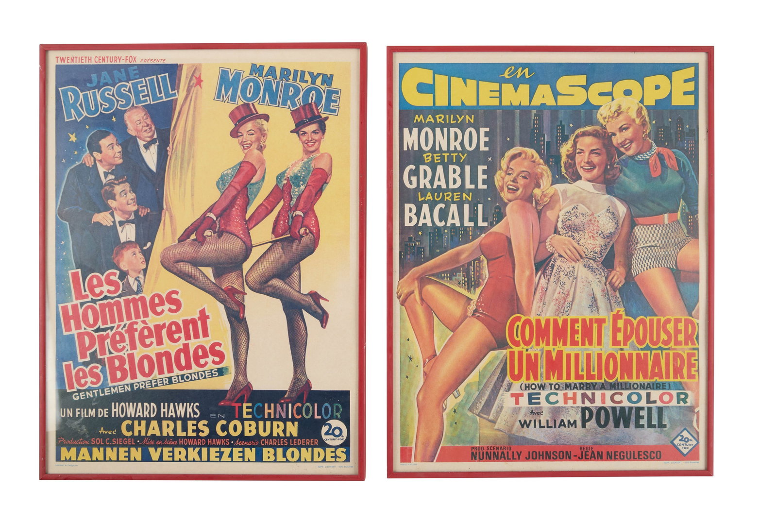 Marilyn Monroe | 1970s Collectible Belgian Window Cards: A group of two; both printed in the early 1970s but related to the star's two big 20th Century Fox films released in 1953; the first from "Gentlemen Prefer Blondes" ["Les Hommes Pr?f?rant les