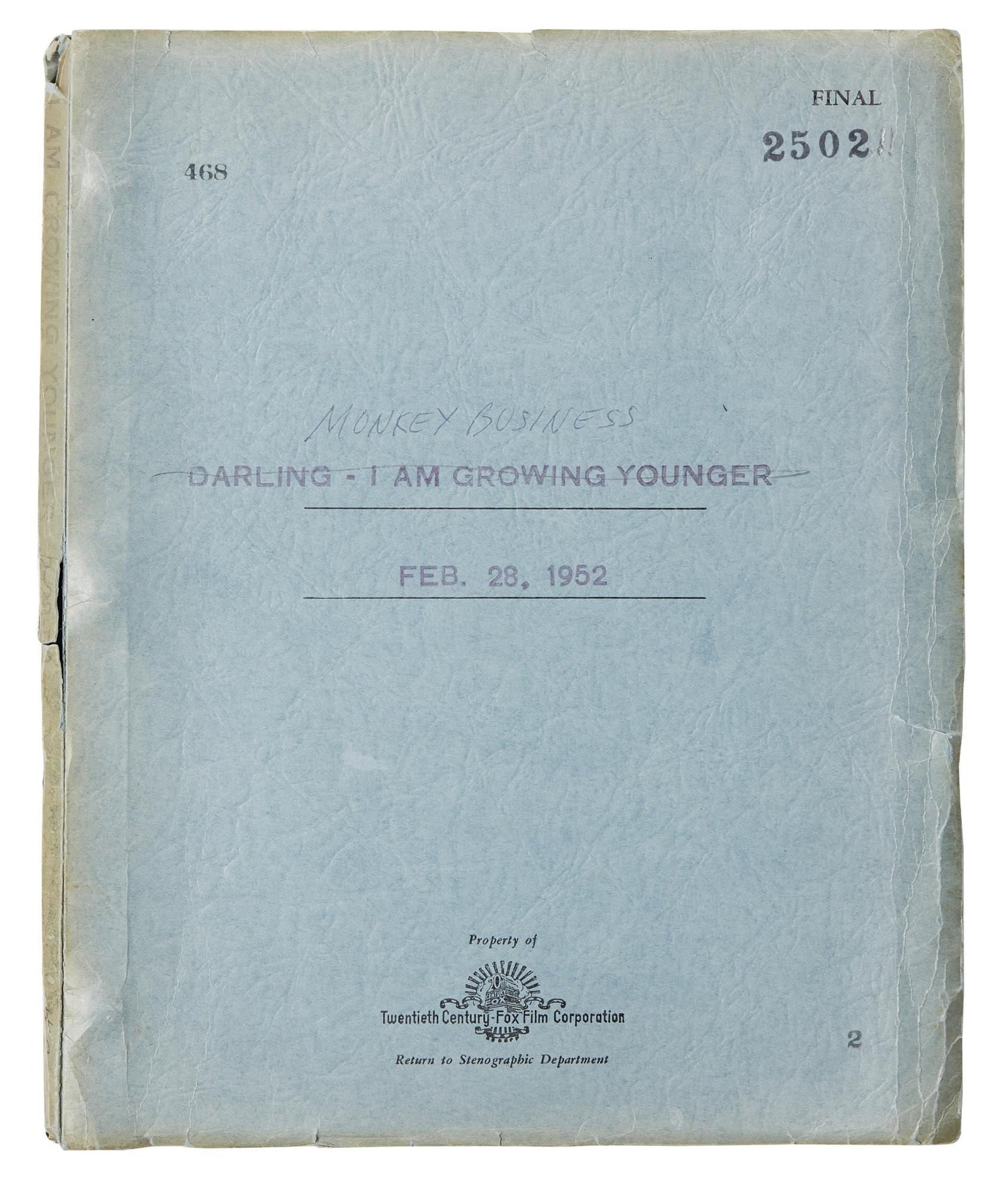 Marilyn Monroe | 1952 Script from "Monkey Business" (1 of 5)