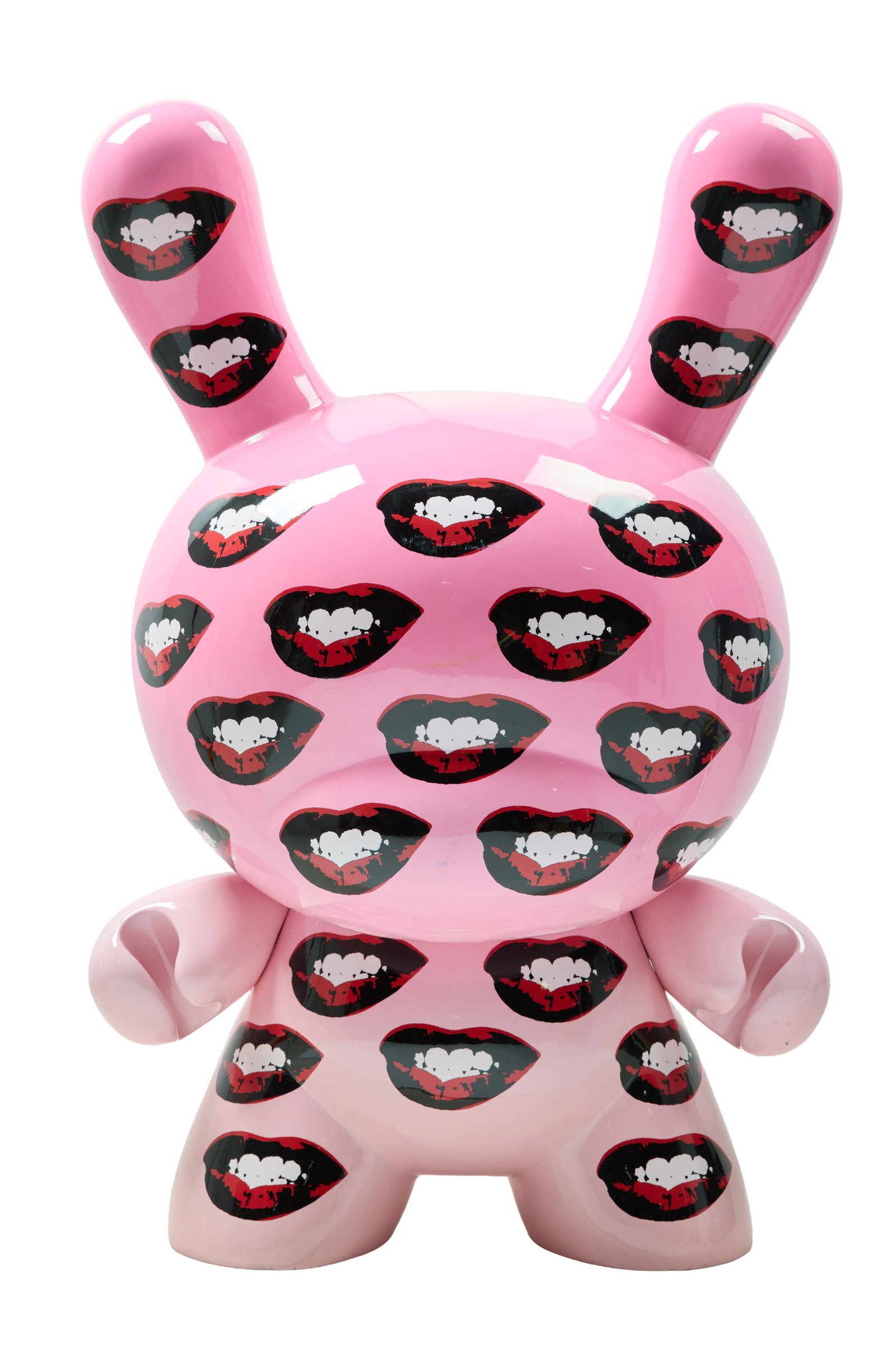 Marilyn Monroe | 2021 Huge "Marilyn Lips" Dunny Sculpture by Kidrobot + The Andy Warhol Foundation: A large self-standing piece in the form of an abstract rabbit; weighing approximately 20 pounds, made of resin in a shade of bubble gum pink, front side displays 25 lips that are instantly recognizabl