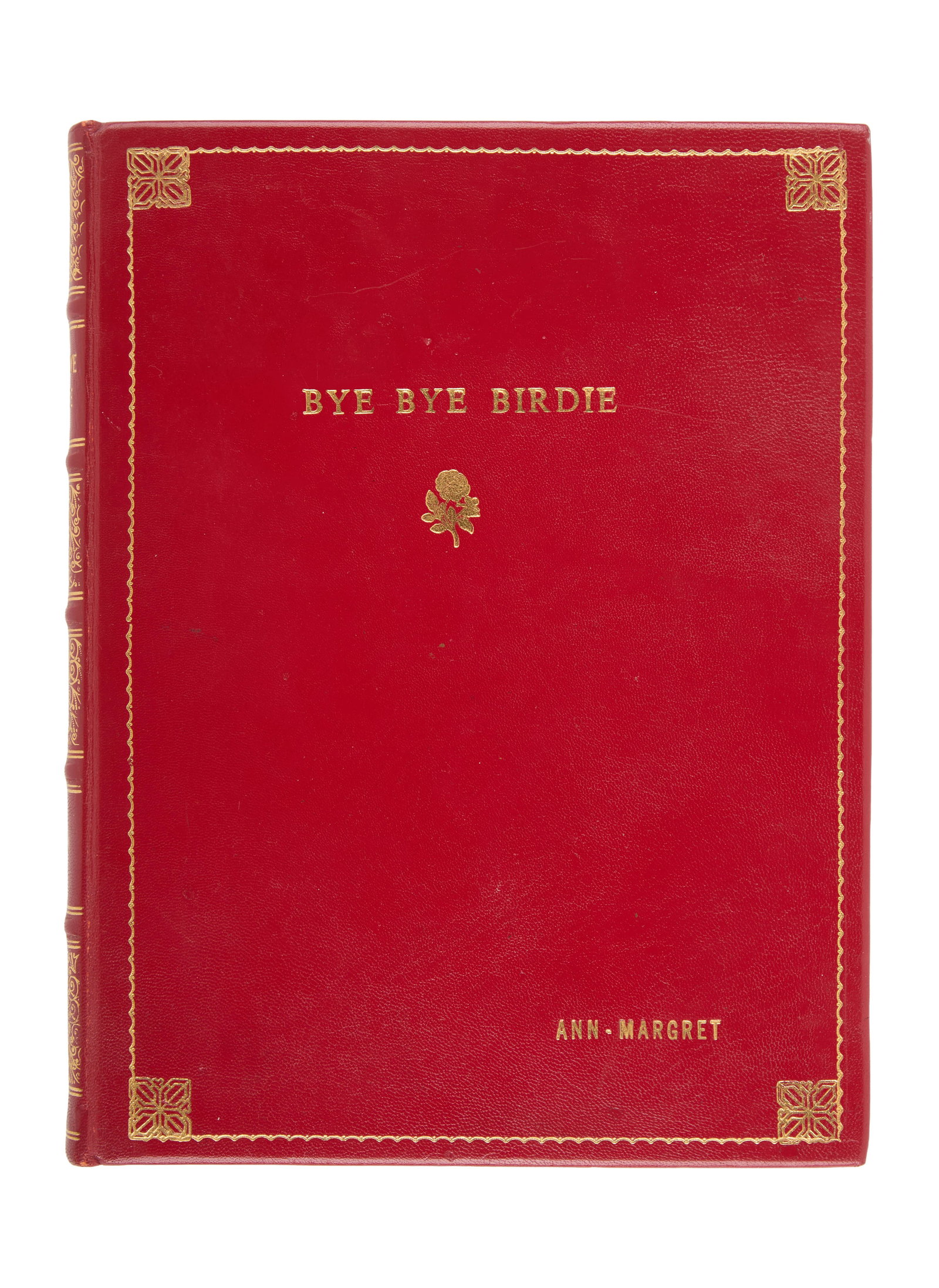Ann-Margret | 1962 Presentation Copy Script from "Bye Bye Birdie" (II): Columbia, 1963; elegant red leather covers, film title and star's name (or initials) embossed in gold-tone ink on front and spine, dated "May 3, 1962," 125 pages, with a few colored ?script change' pa