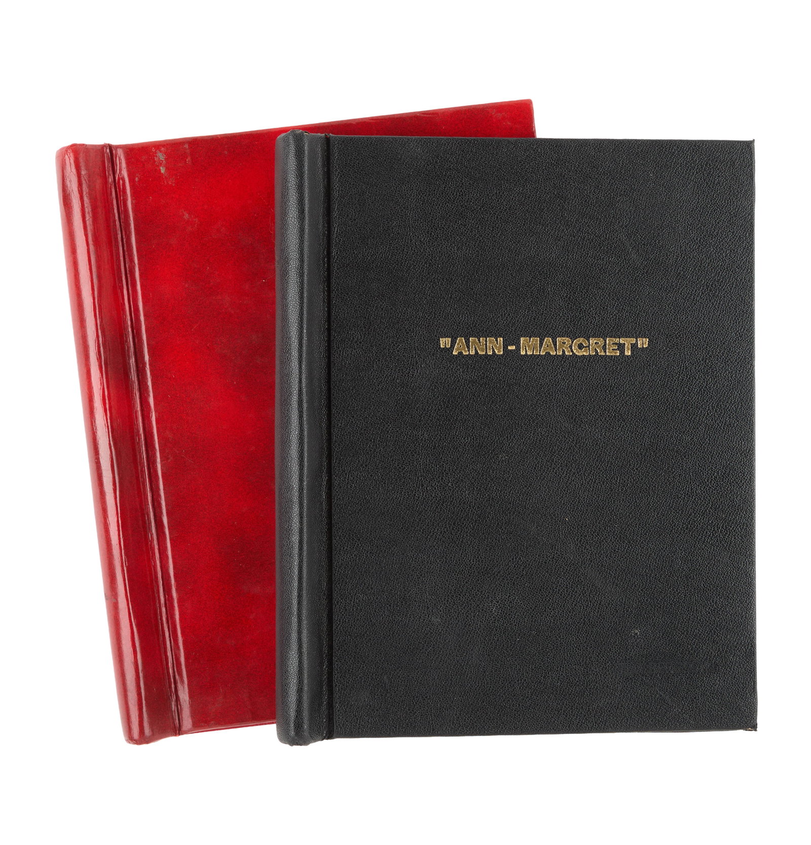 Ann-Margret | 1960s Script Holders: A group of two; both by the brand Elbe; the first made of black leather, embossed in gold-tone ink on the cover "Ann-Margret"; the second similar but made of red leather and without her name. Ann-Marg