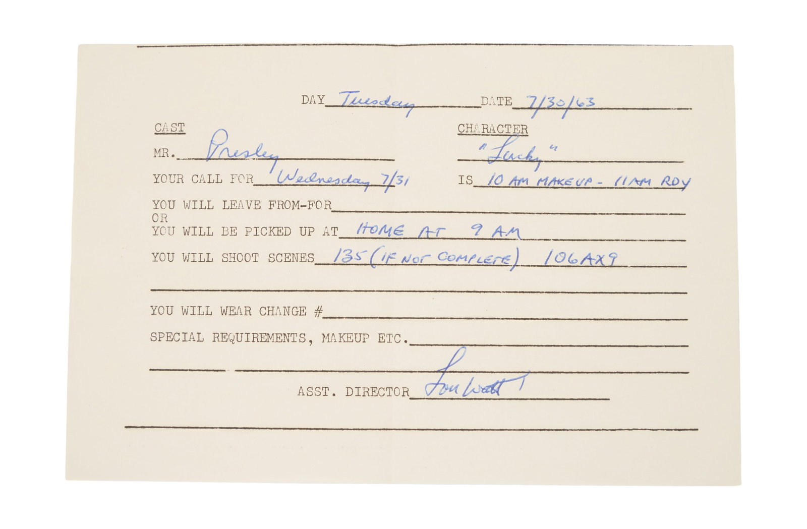 Ann-Margret | 1963 Elvis Presley ?Instruction Sheet' from "Viva Las Vegas" (1 of 2)