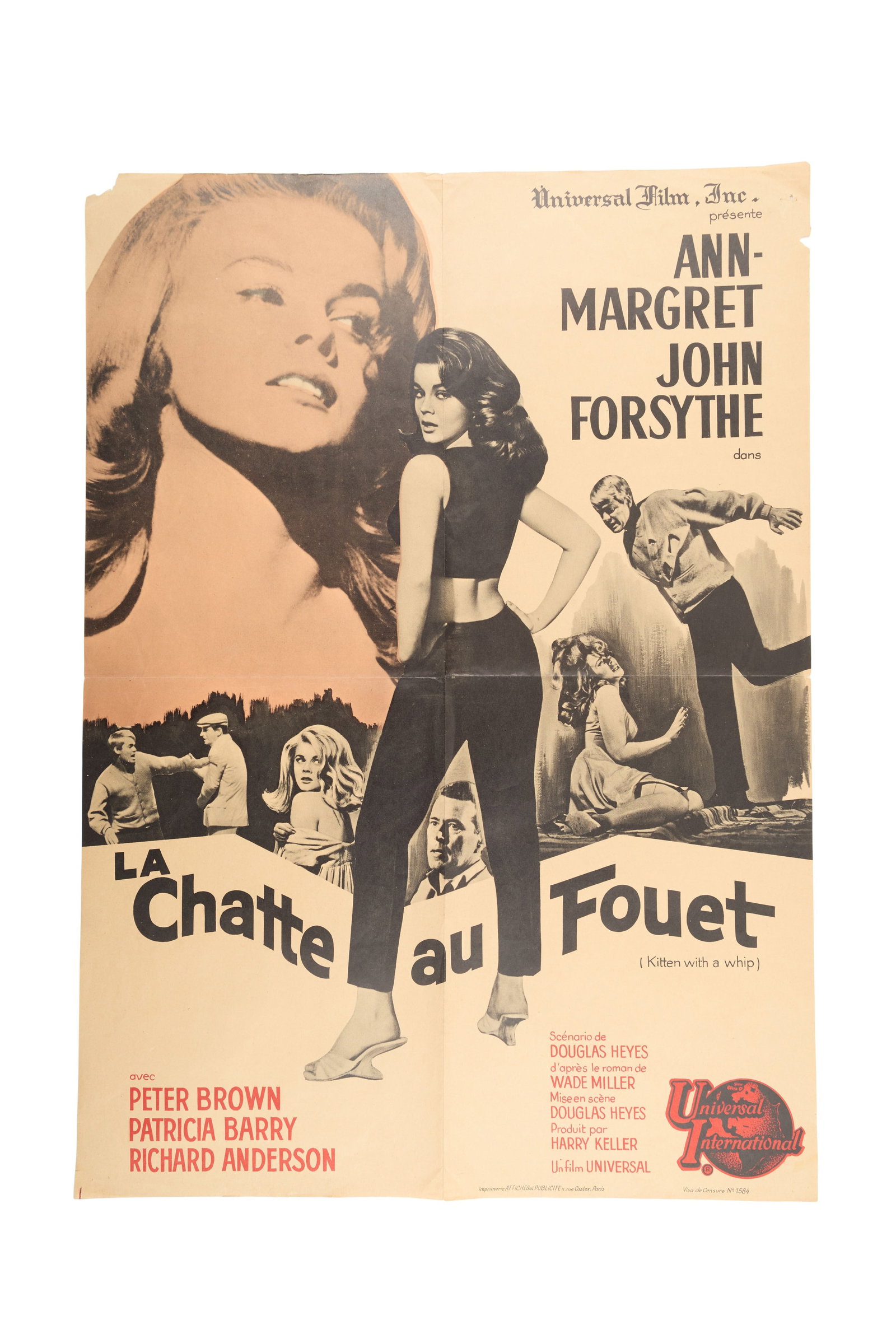 Ann-Margret | 1964 French Medium Movie Poster from "Kitten With A Whip": Universal, 1964; "La Chatte au Fouet" ["Whipped Pussy"], featuring an excellent likeness of the star in four different black and white or colorized vignettes; folded; consigned by one of