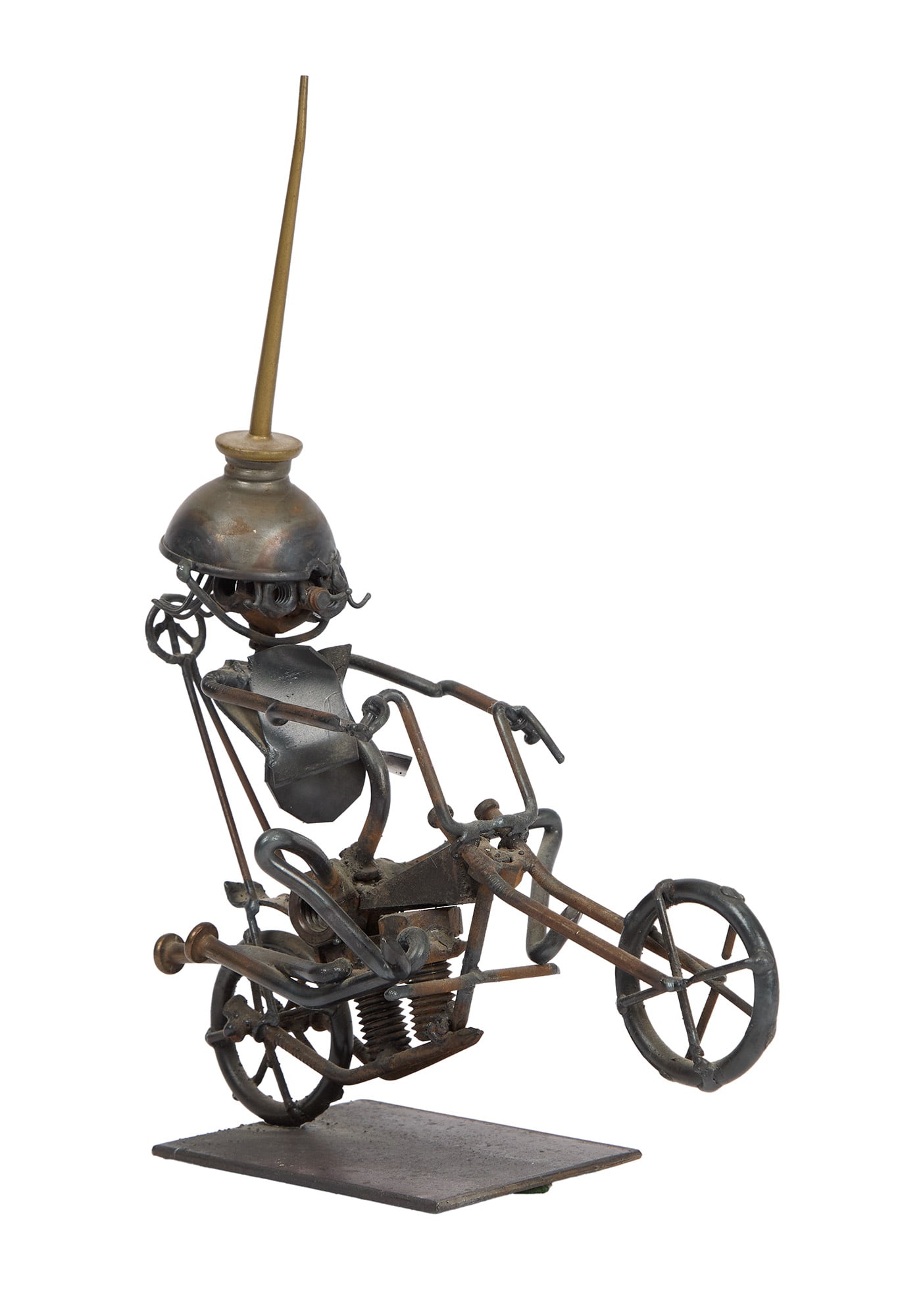 Ann-Margret | 1970 Cast & Crew Gift from C.C. and Company: Avco Embassy Pictures 1970; a small metal sculpture depicting an abstract biker on his motorcycle, white-painted text on front reads "CC," and on back "CC / CC Ryder"; gifted to the star after