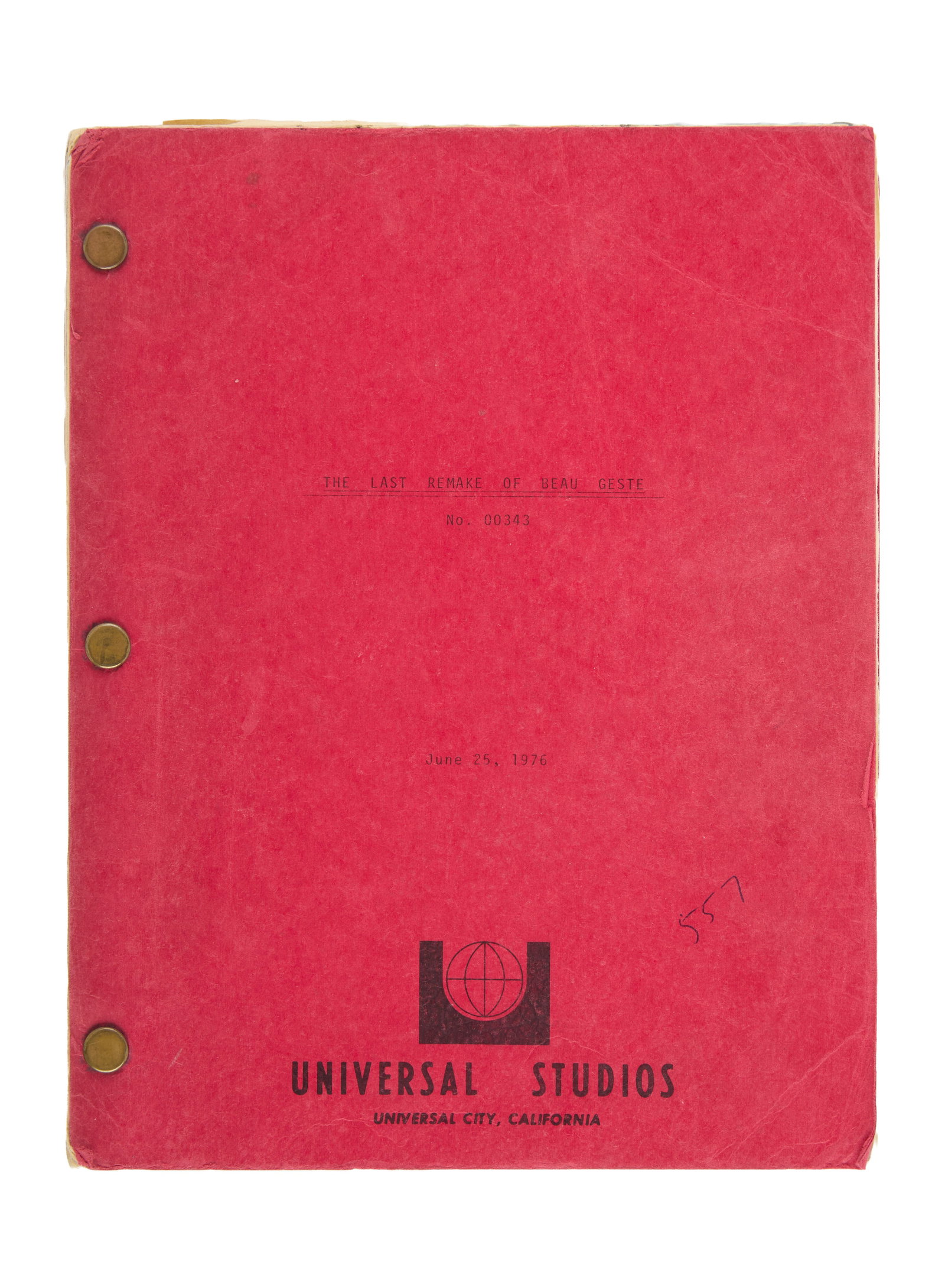 Ann-Margret | 1976 Script from "The Last Remake of Beau Geste": Universal, 1977; red covers, dated "June 25, 1976," screenplay by Marty Feldman and C.J. Allen, 139 pages, with a number of colored ?script change' pages throughout, with a number of the star's handwr