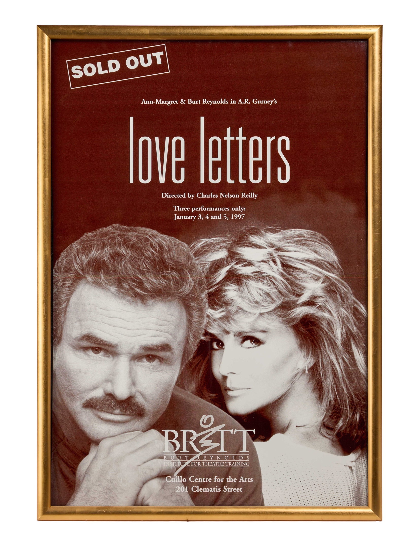 Ann-Margret | 1997 Script from "Love Letters": A small pamphlet with beige covers; title printed on cover above playwright's name "A.R. Gurney," 55 pages, annotated in various colors of ink or pencil by Ann-Margret; from the popular stage producti
