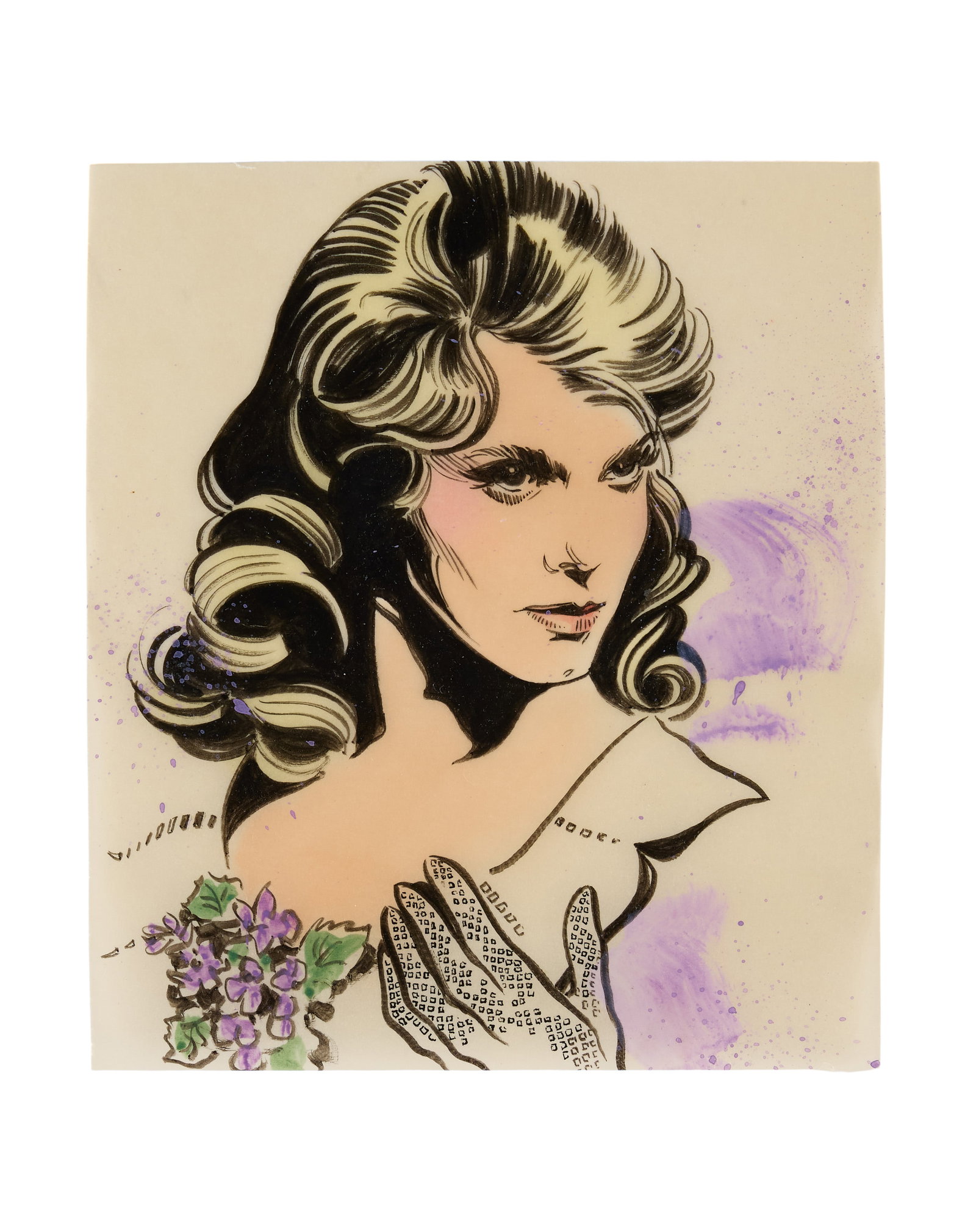 Ann-Margret | 1984 Original Small Drawing Related to "A Streetcar Named Desire": ABC Television, 1984; a tiny piece; rendered in pen and ink on vellum paper, depicting an excellent likeness of the star as "Blanche DuBois" from her made-for-television movie; created by a fan.