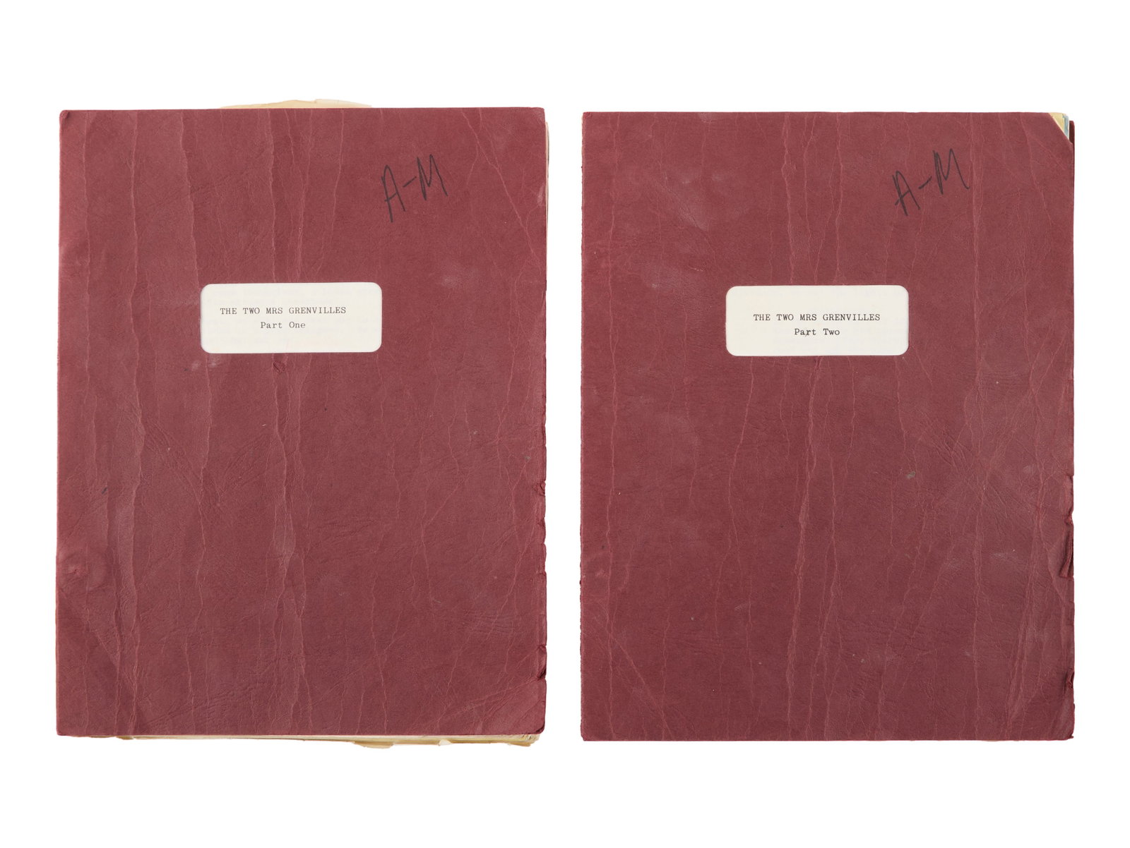 Ann-Margret | 1987 Scripts from "The Two Mrs. Grenvilles": NBC Television, 1987; a group of two; the first with brown covers, the star's black felt-tip ink initials penned in the upper right corner, marked "Part One" and "Revised Draft," dated "May 27, 1986,"