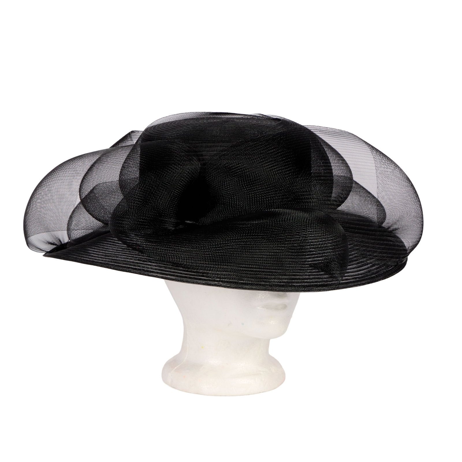 Ann-Margret | 1990s Elegant Hat: A piece made of black netting; with an elaborate bow as a hatband; label reads "David Cohen"; housed in a large hatbox from Neiman Marcus.
