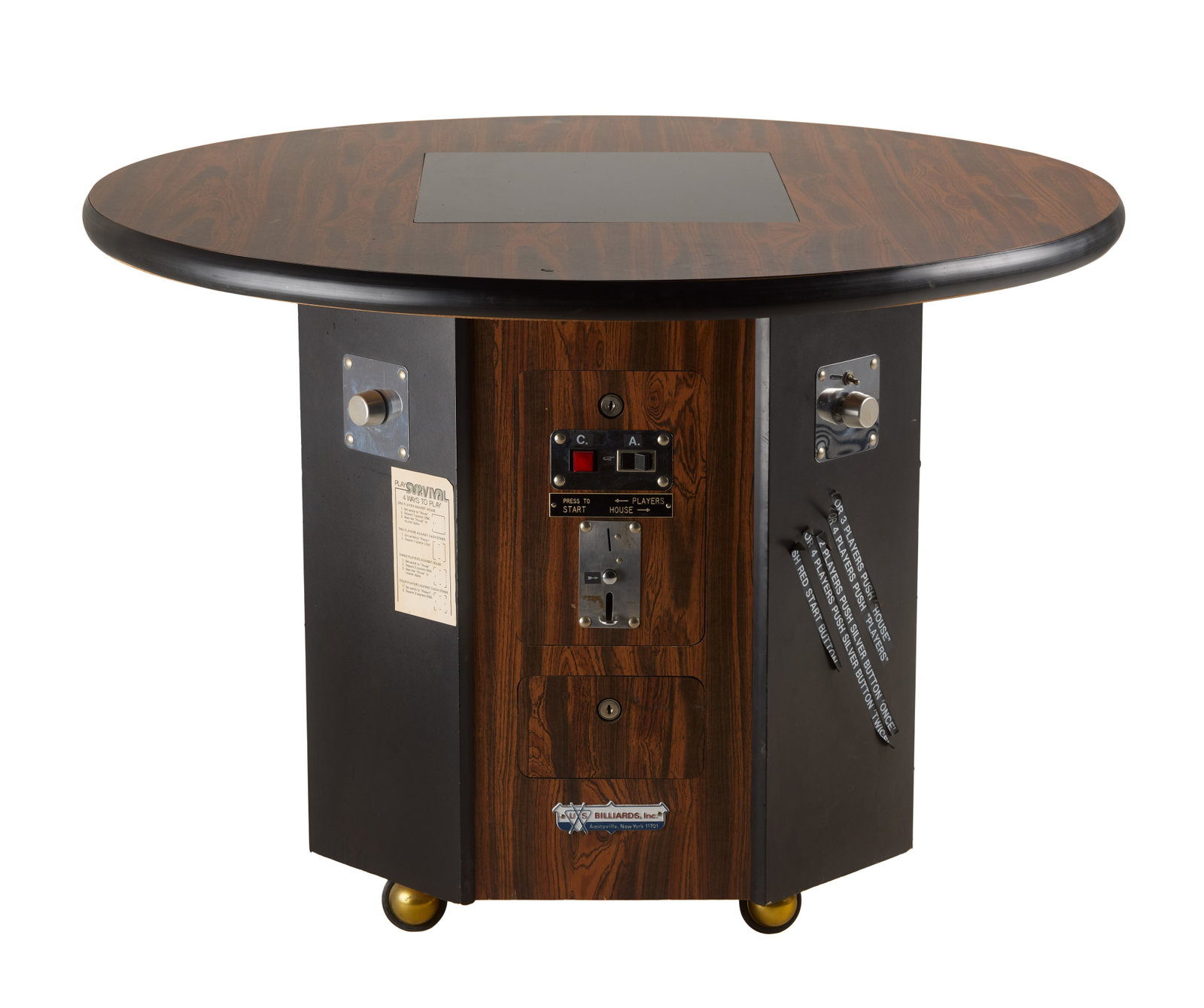 Ann-Margret | 1975 TV Cocktail Table-Video Game "Survival": A piece in the form of a round table; made of composite materials, with a video screen in the center to play the game "Survival," game mechanics housed inside wide base of table; manufactured by