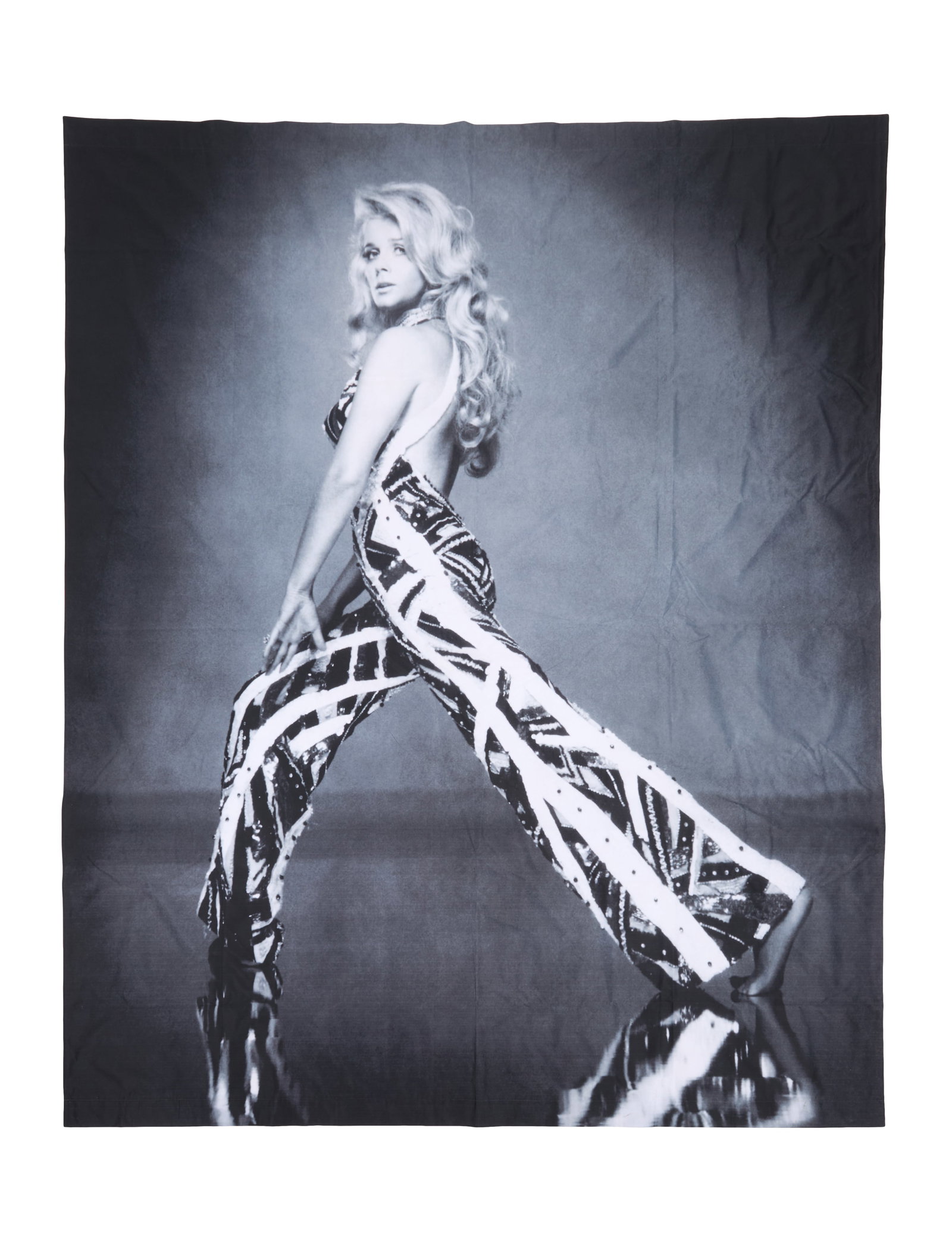 Ann-Margret | 1990s Huge Stage-Used Banner: An enormous piece made of nylon; featuring a stunning early 1970s black and white image of the star wearing an elaborate jumpsuit; used as a stage backdrop during one of Ann-Margret's many live