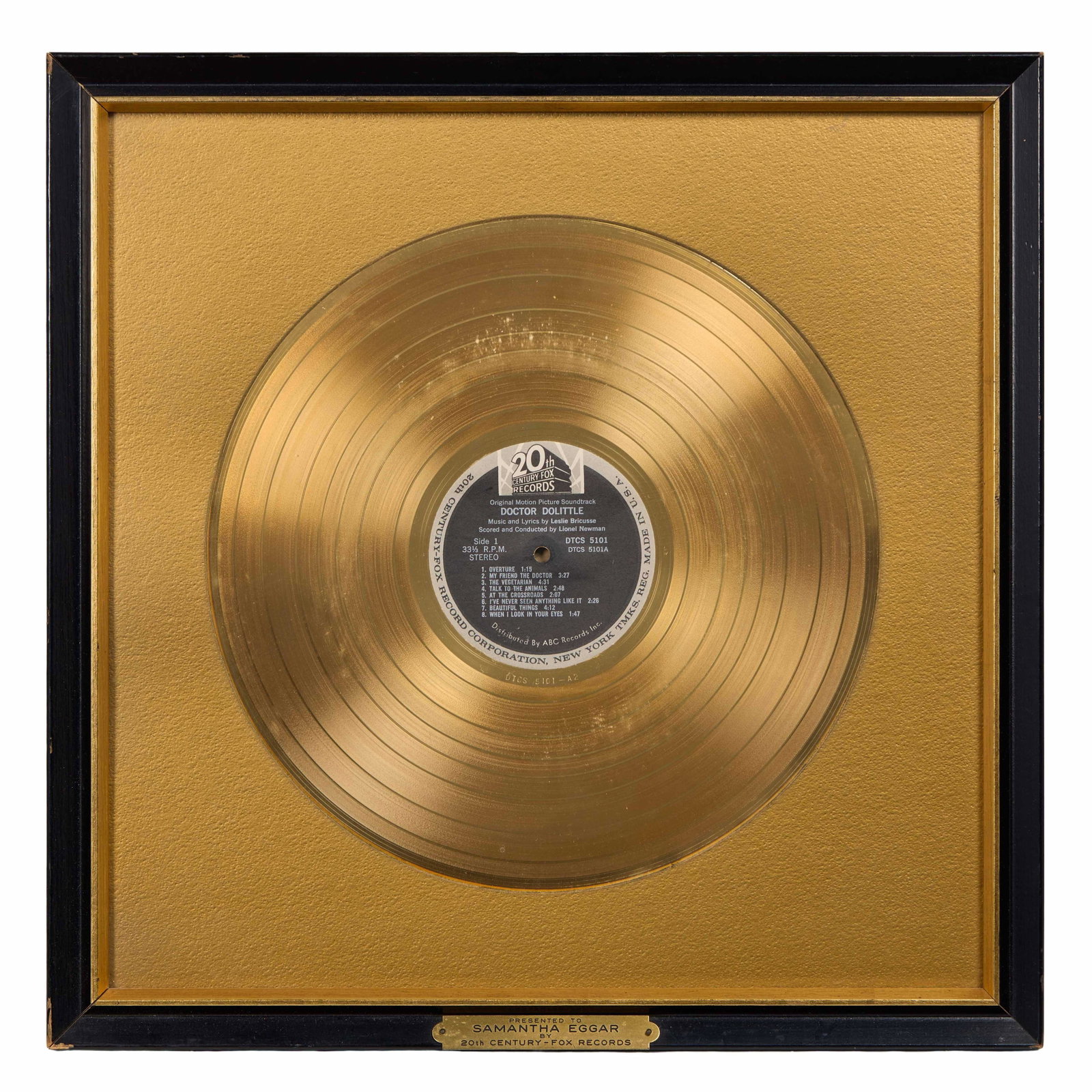 Samantha Eggar | 1967 "Doctor Dolittle" Gold Record Award (1 of 2)