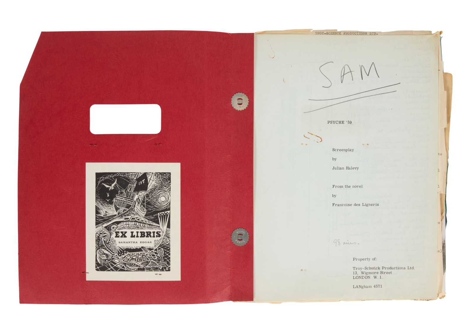Samantha Eggar | 1964 "Psyche 59" Annotated Working Script and Source Novel - 3