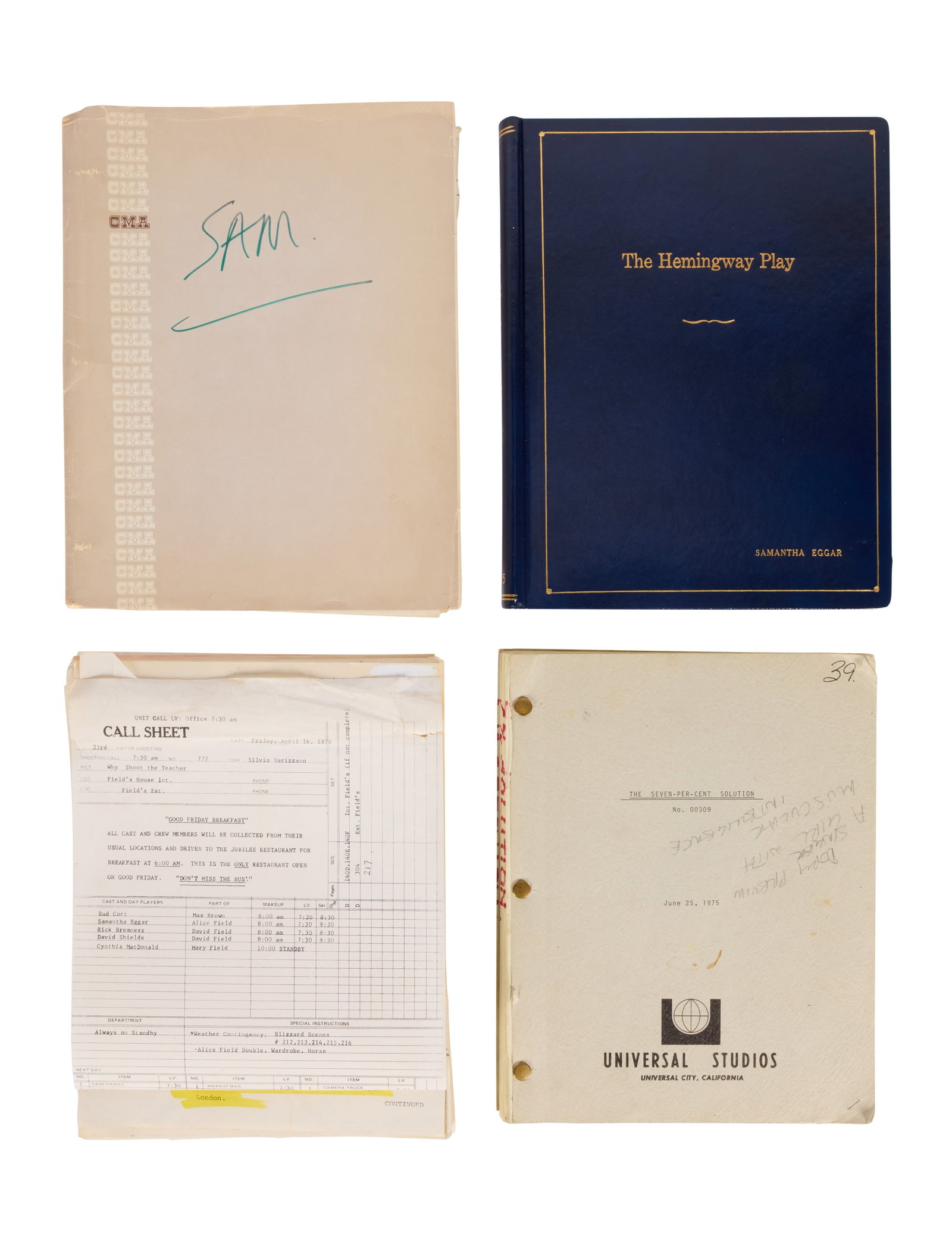 Samantha Eggar | 1970s Literary Adaptation Film and TV Scripts: Samantha Eggar's working scripts for literary adaptation film and TV projects. An original screenplay for The Seven-Per-Cent Solution (Universal, 1976) by Nicholas Meyer, in which Watson brings Sherlo