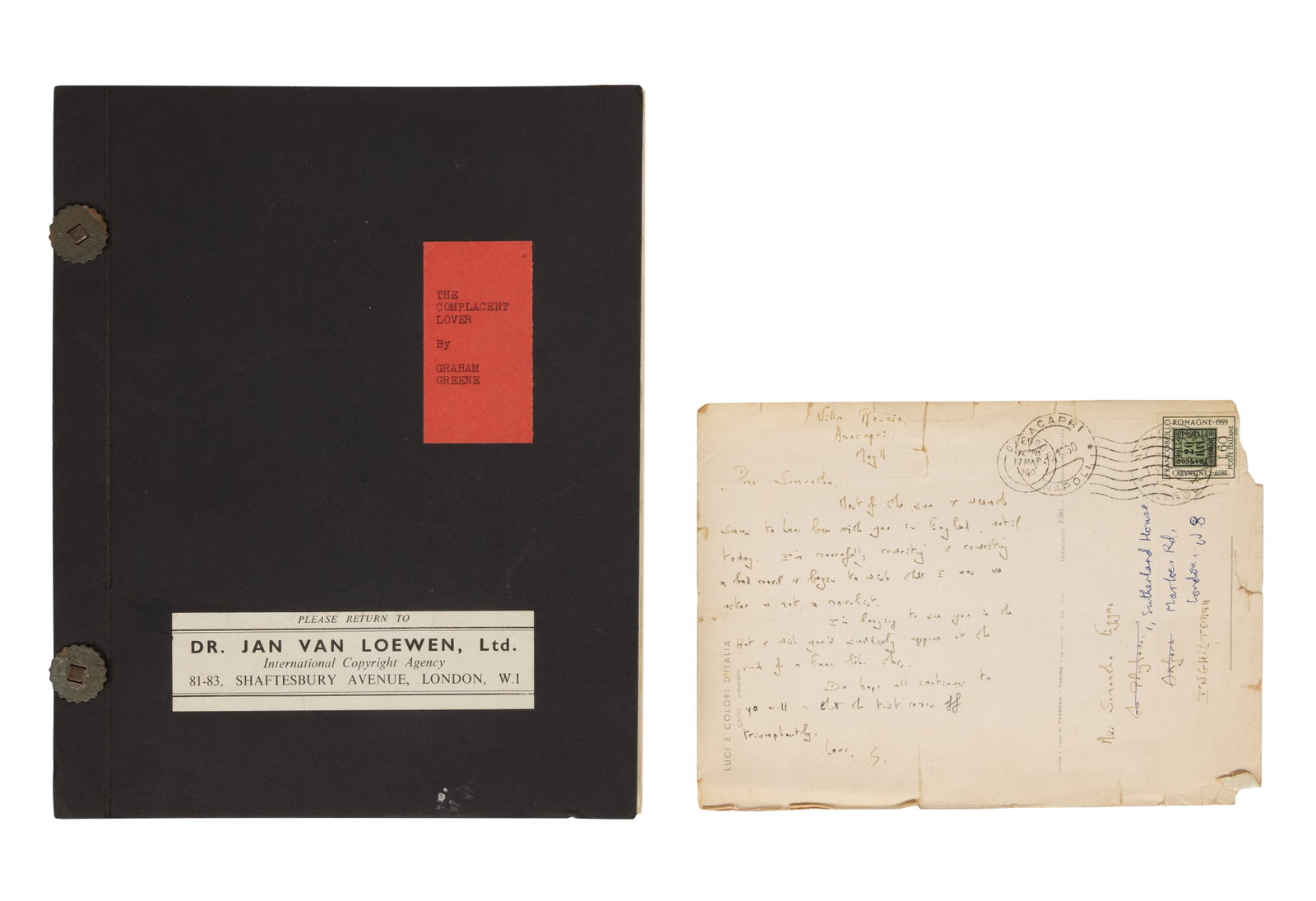 Samantha Eggar | 1959 Graham Greene Signed Letter with "Complacent Lover" Script (1 of 3)