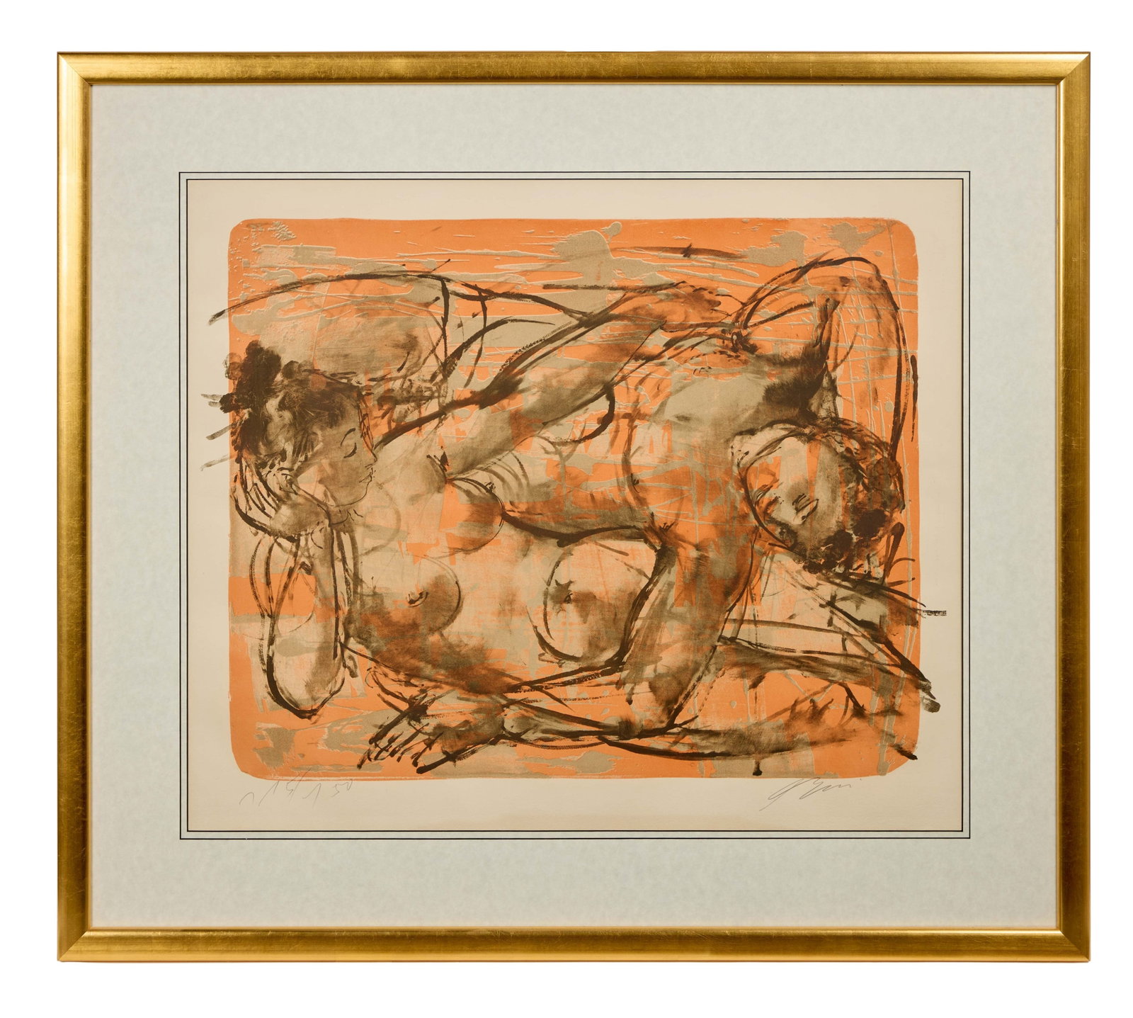 Samantha Eggar | Hans Erni Signed "Liebespaar auf Orangem Grund" Lithograph (1 of 4)