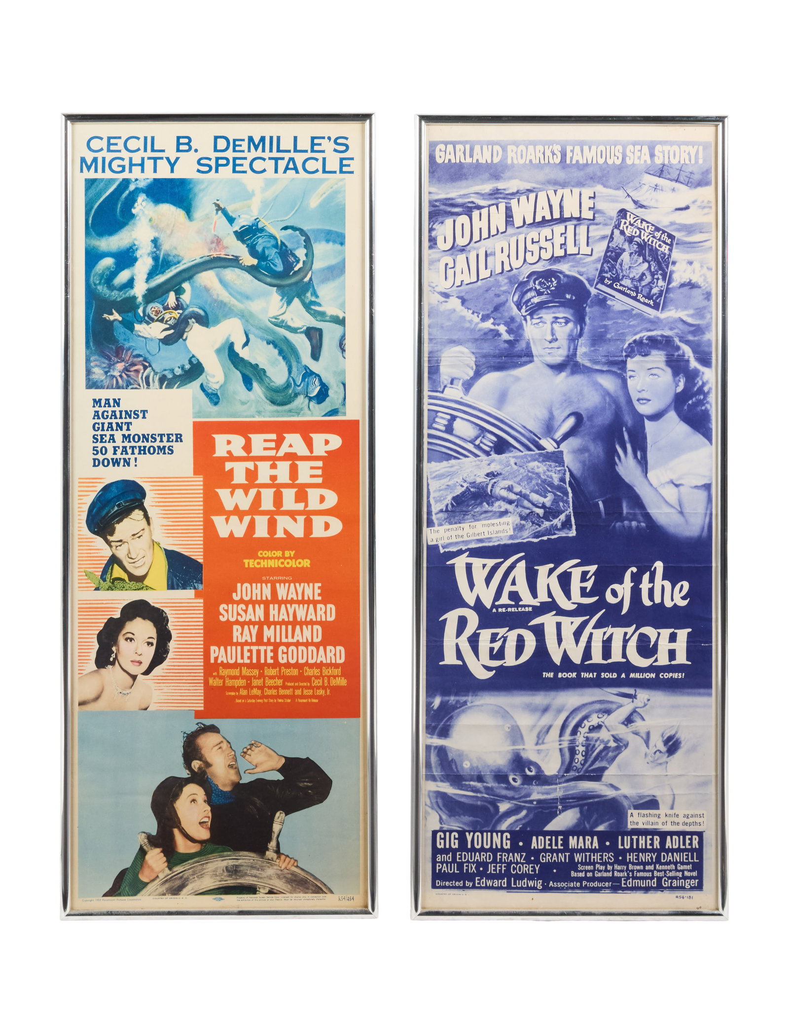 John Wayne | Two Movie Posters: A group of two John Wayne movie posters for Wake of the Red Witch (Republic Pictures, 1948) and Reap the Wild Wind (Paramount Pictures, 1942), both from theatrical reissues. Wake of the Red Witch.