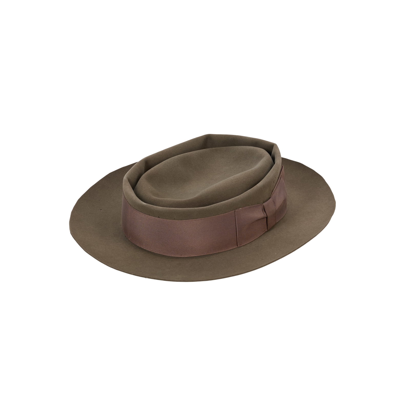 Buster Keaton | Buster Keaton Owned Porkpie Hat: A gray porkpie hat with a purple hatband and bow owned by Buster Keaton. The hat was later gifted to American actor and comedian Chuck McCann, who worked with and befriended Keaton during multiple