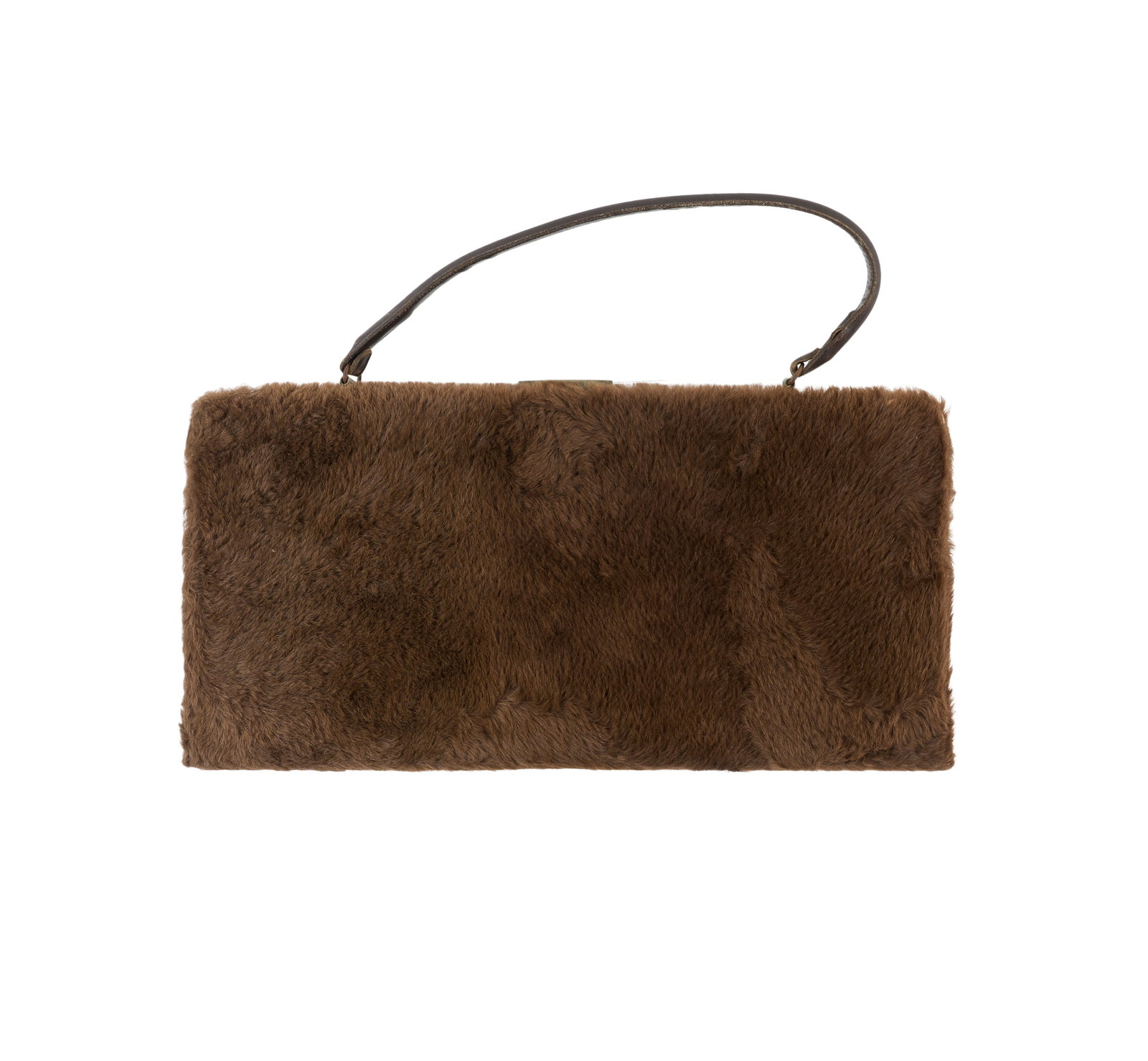 Lucille Ball | Personalized Purse with Signed Letter: A brown baby buffalo fur Sydney of California handbag owned by Lucille Ball, with her name debossed in gold on the interior, hook closure, 1960s design. Together with a typed letter to the buyer of