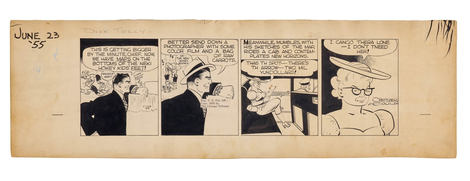 Dick Tracy | Four-panel Comic by Chester Gould, June 23, 1955 (1 of 2)