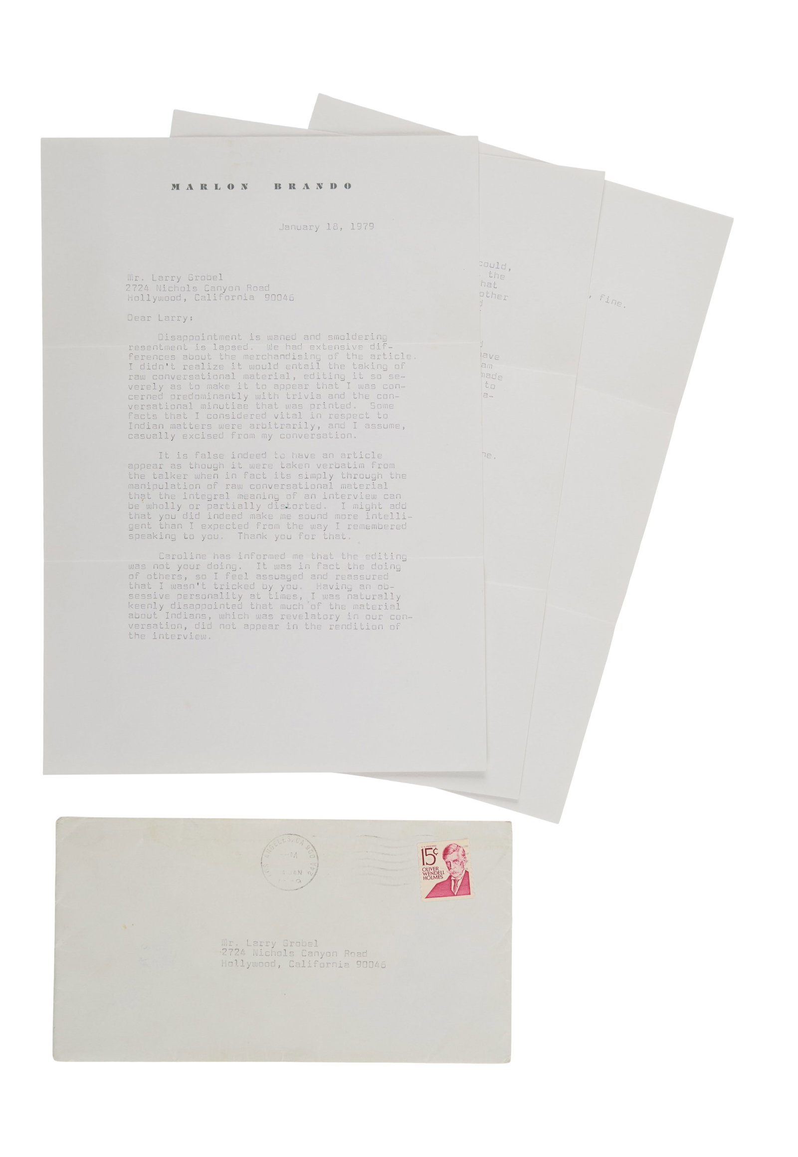 Marlon Brando | Typed Letter Signed to Lawrence Grobel (1 of 5)
