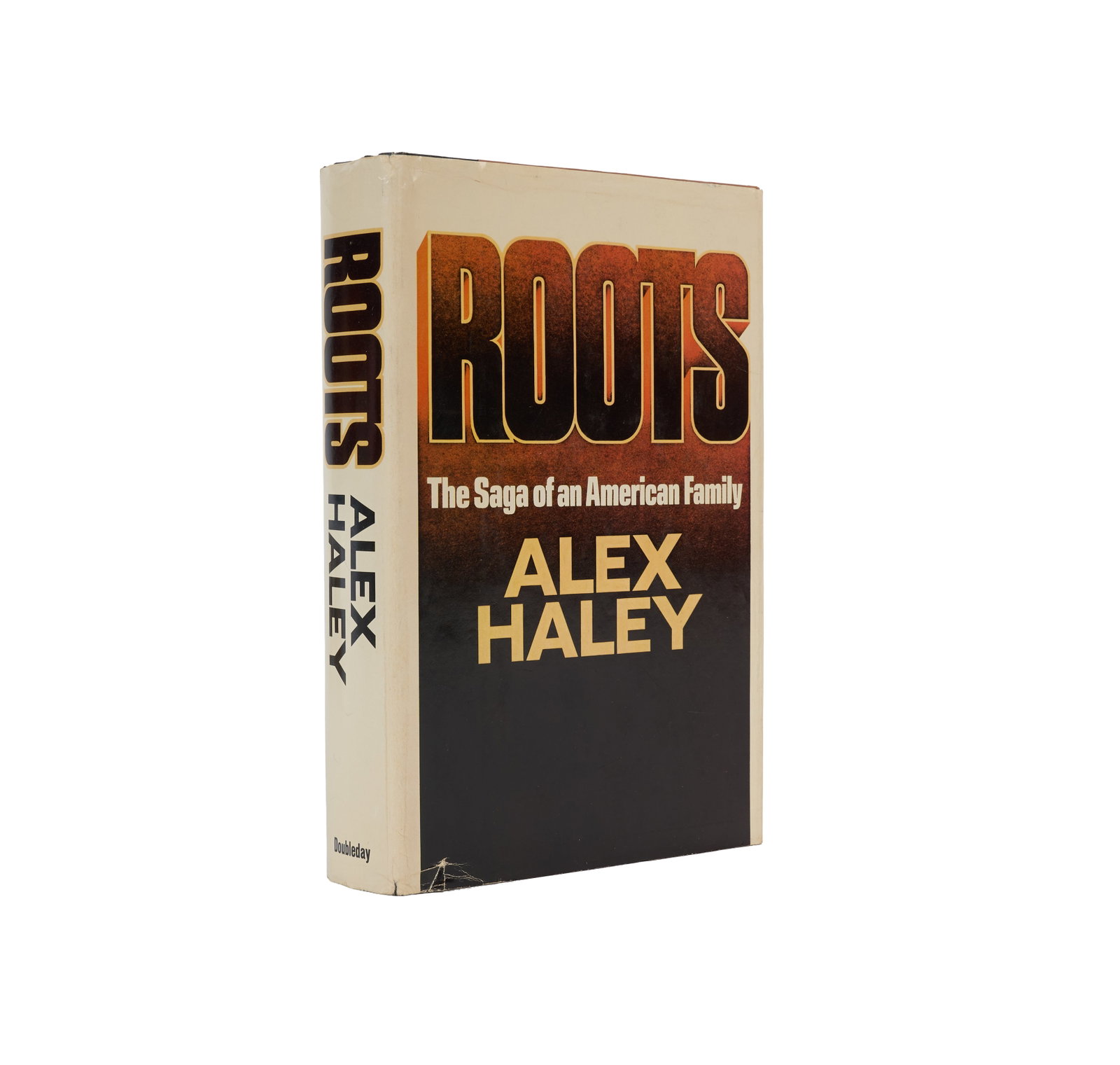 Roots | Book Signed by Alex Haley: HALEY, ALEX. Roots: The Saga of an American Family. Garden City: Doubleday, 1976. 8vo. Original cloth-backed board, clipped dust jacket. Toning, shelf wear to jacket, including .5" tear at lower left
