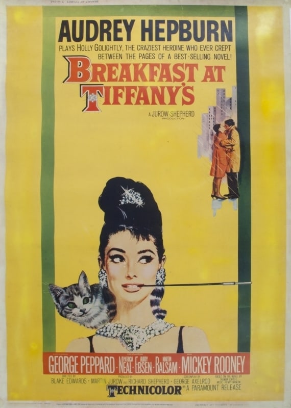 Breakfast at Tiffany's | 1961 Forty-By-Sixty Film Poster: An American forty-by-sixty poster for the Audrey Hepburn film Breakfast at Tiffany's (Jurow-Shepard 1961) linen-backed.