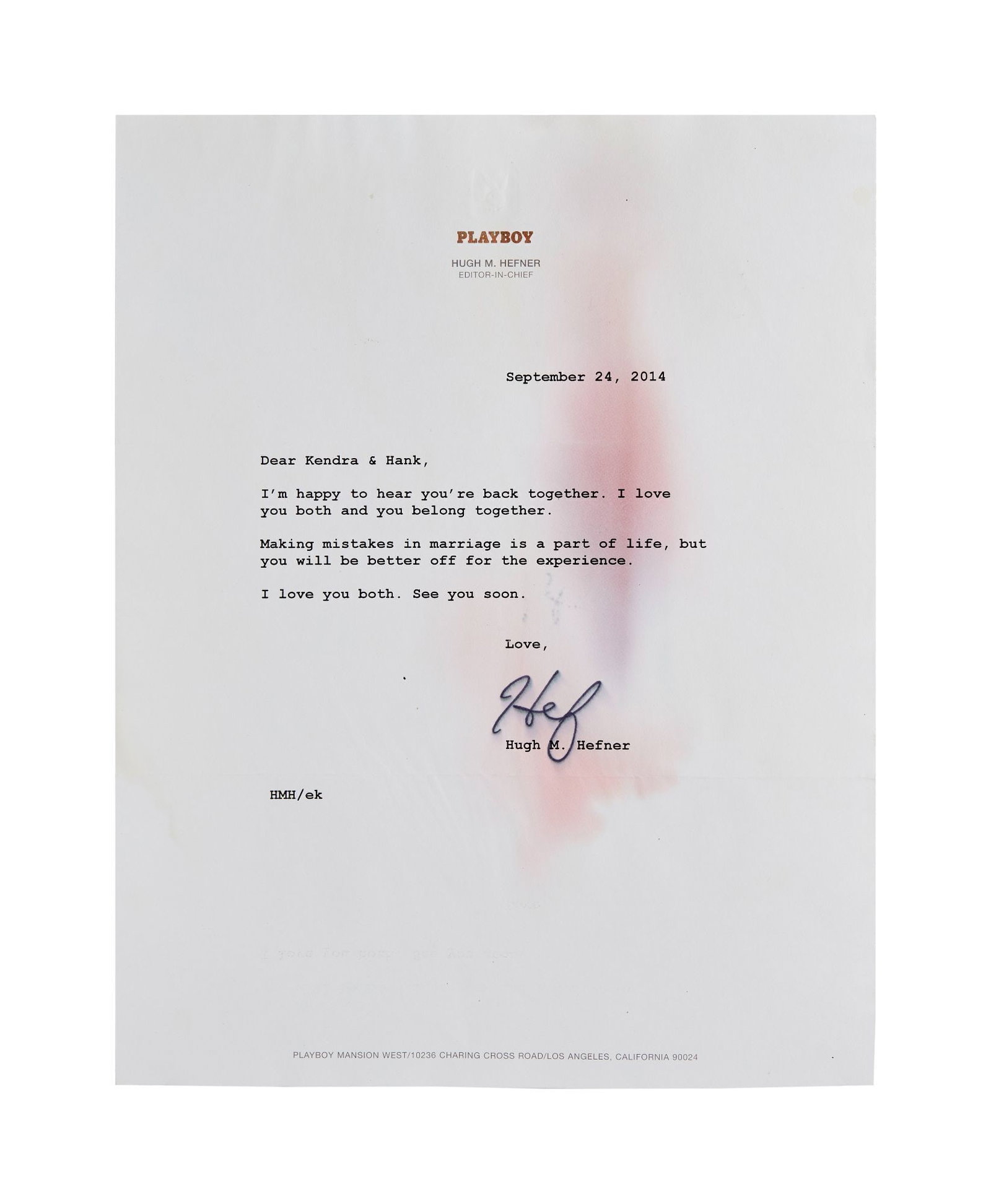 Hugh Hefner | Two Signed Letters to Former Girlfriend Kendra Wilkinson (1 of 5)