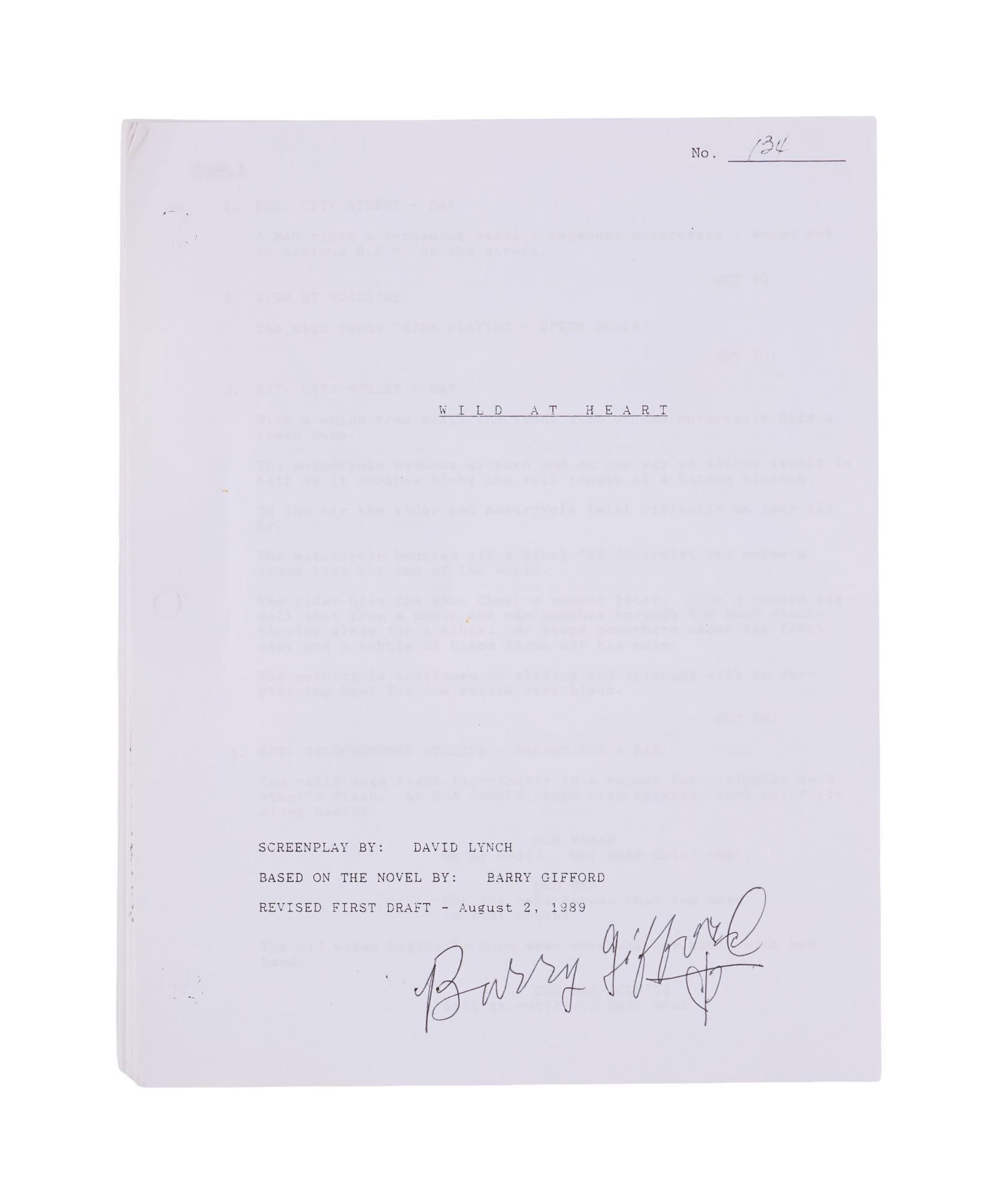 Wild at Heart | Rare First Draft Script and Revised First Draft Script Each Signed by Barry Gifford - 4
