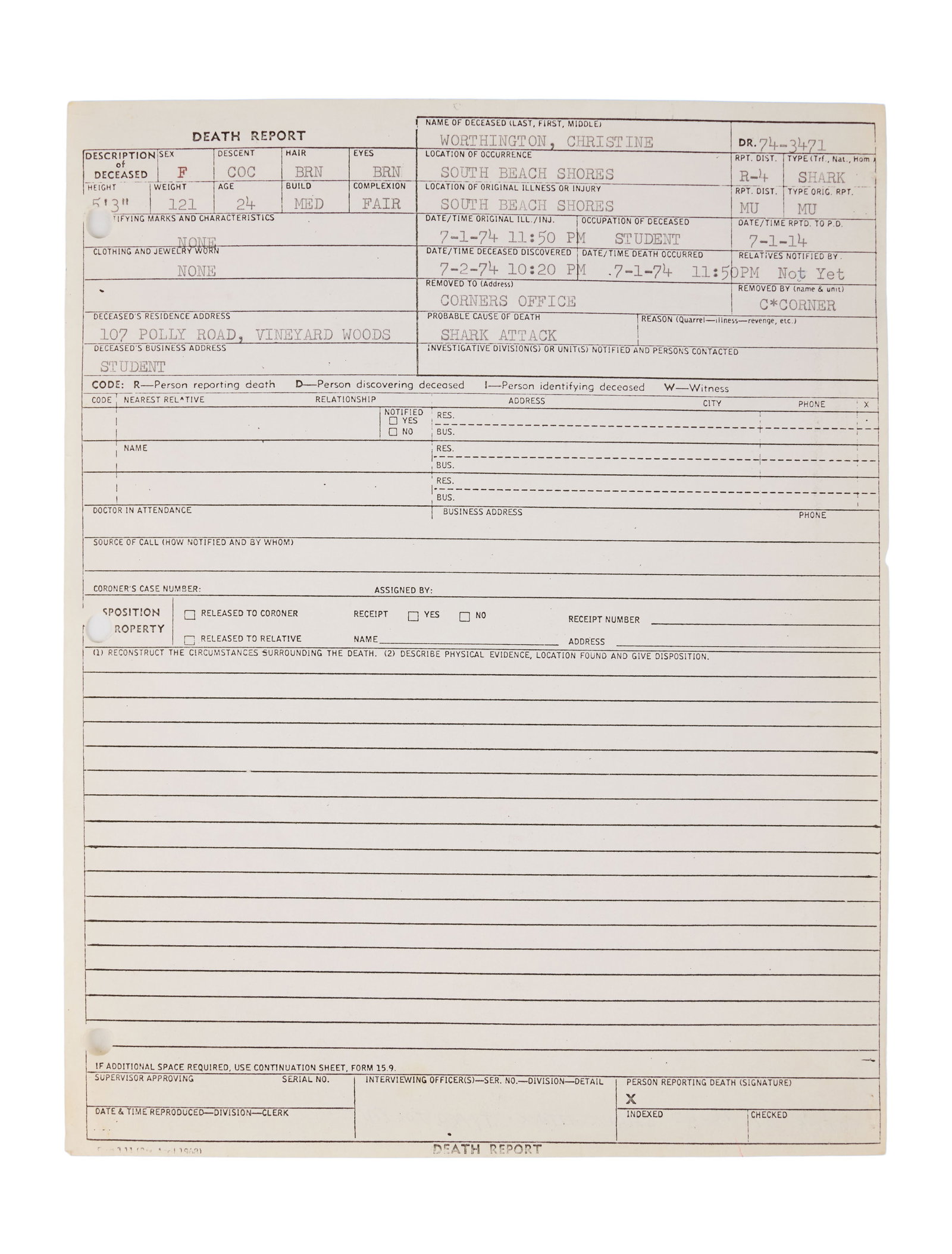 Jaws | Production-Used "Shark Attack - Death Report" Prop (1 of 5)