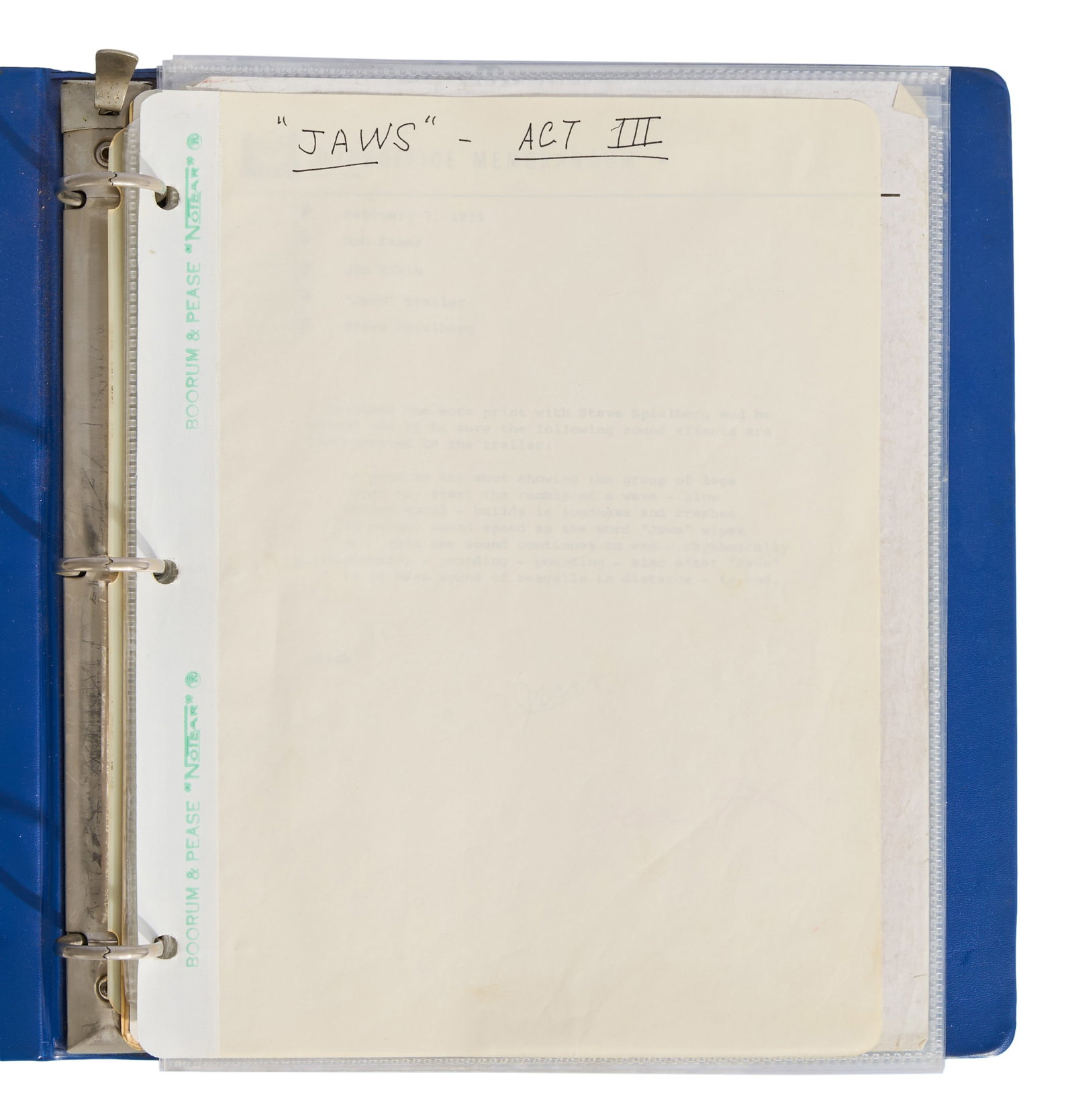 Jaws | Verna Fields' "Act III" Script Binder with Various Production Documents - 2