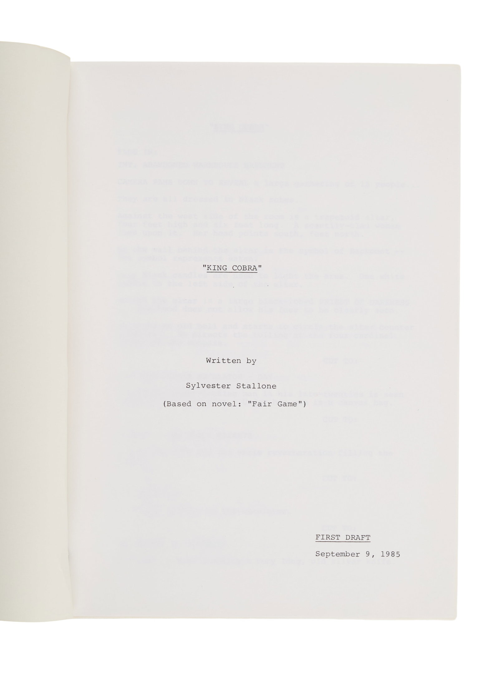 Cobra | "King Cobra" Production Script - 2