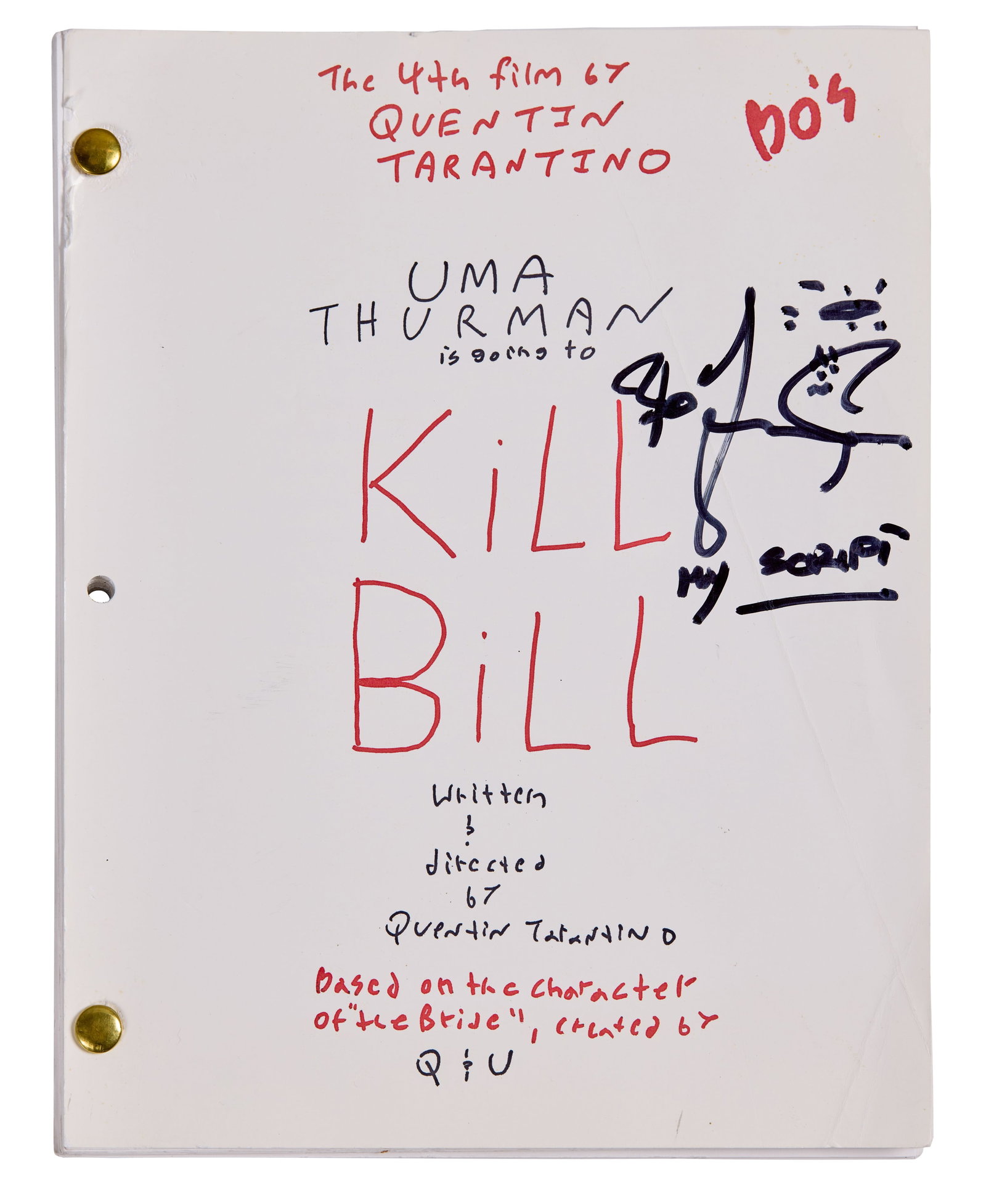 Kill Bill | Bo Svenson Signed Script: Bo Svenson's personal script from the production of Kill Bill (Miramax, 2003-2004), signed in black felt-tip pen ink by Svenson, who writes "MY SCRIPT" under his signature; together with Svenson's