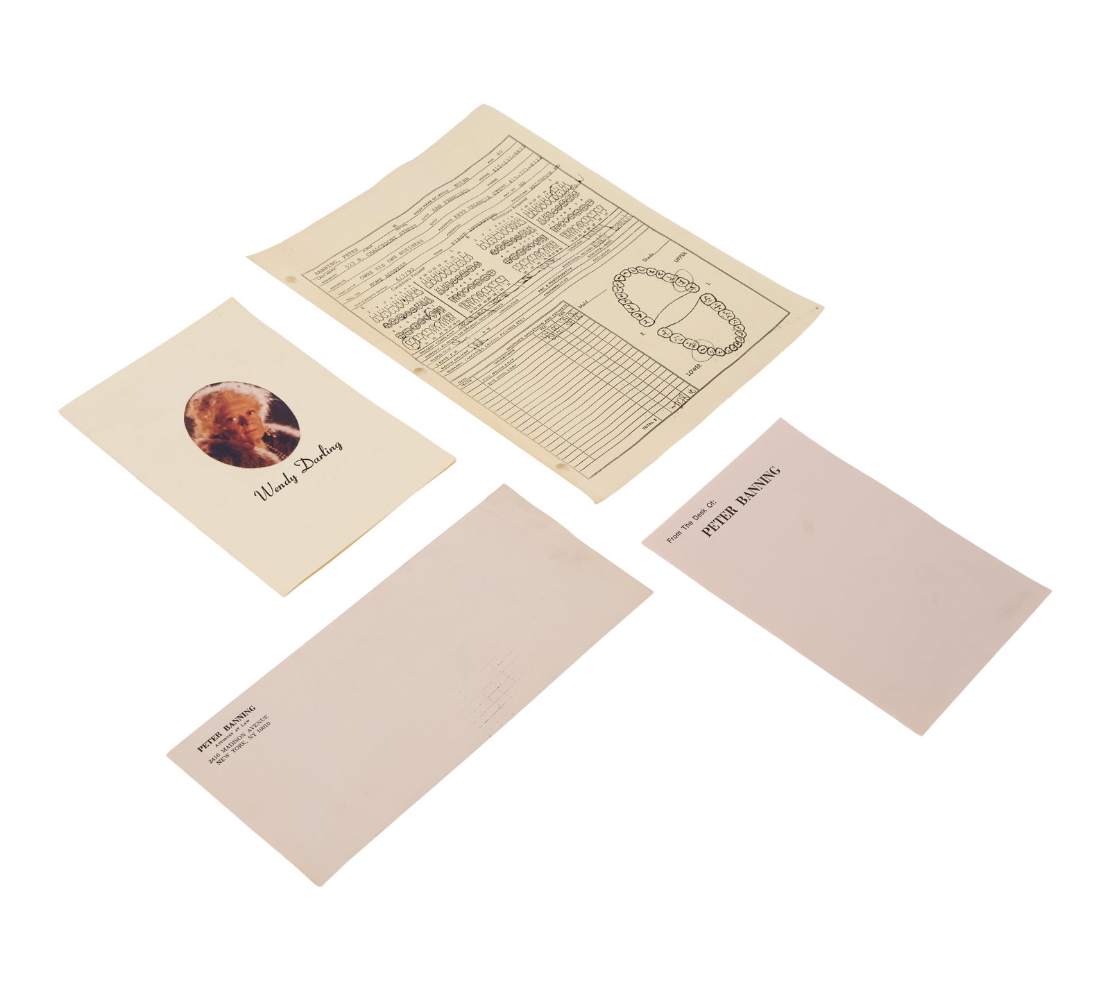 Hook | Group of Paper Props: A group of paper props from the production of Hook (TriStar Pictures, 1991), directed by Steven Spielberg, including a black-tie gala invitation to a Banquet for Wendy Darling (Maggie Smith); a person