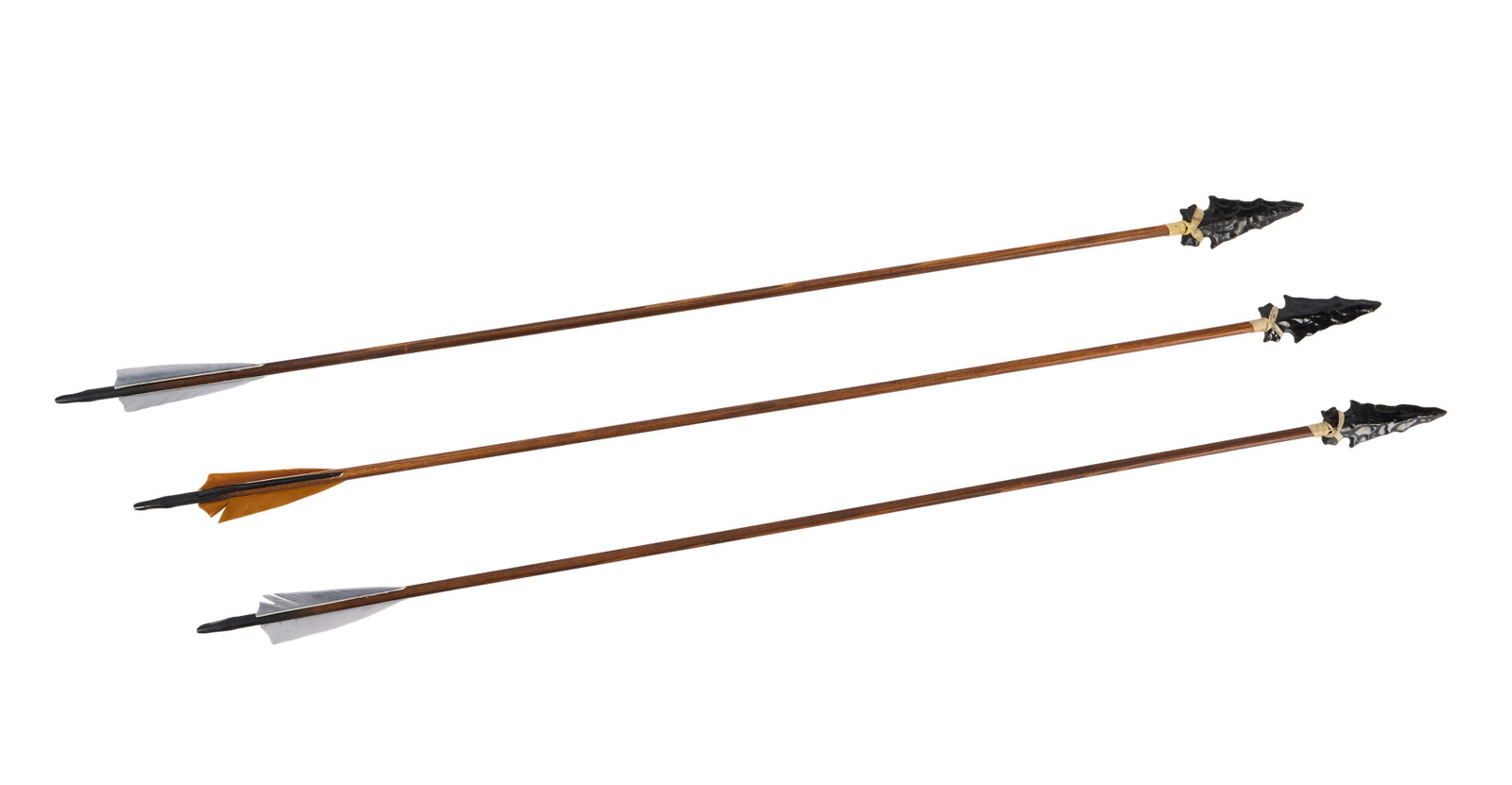 Game of Thrones | Dragonglass Arrow Props (3): A group of three "dragonglass" arrow props as used by the Stark army against the Army of the Dead in the production of Game of Thrones (HBO, 2011-2019). These types of arrows made an appearance