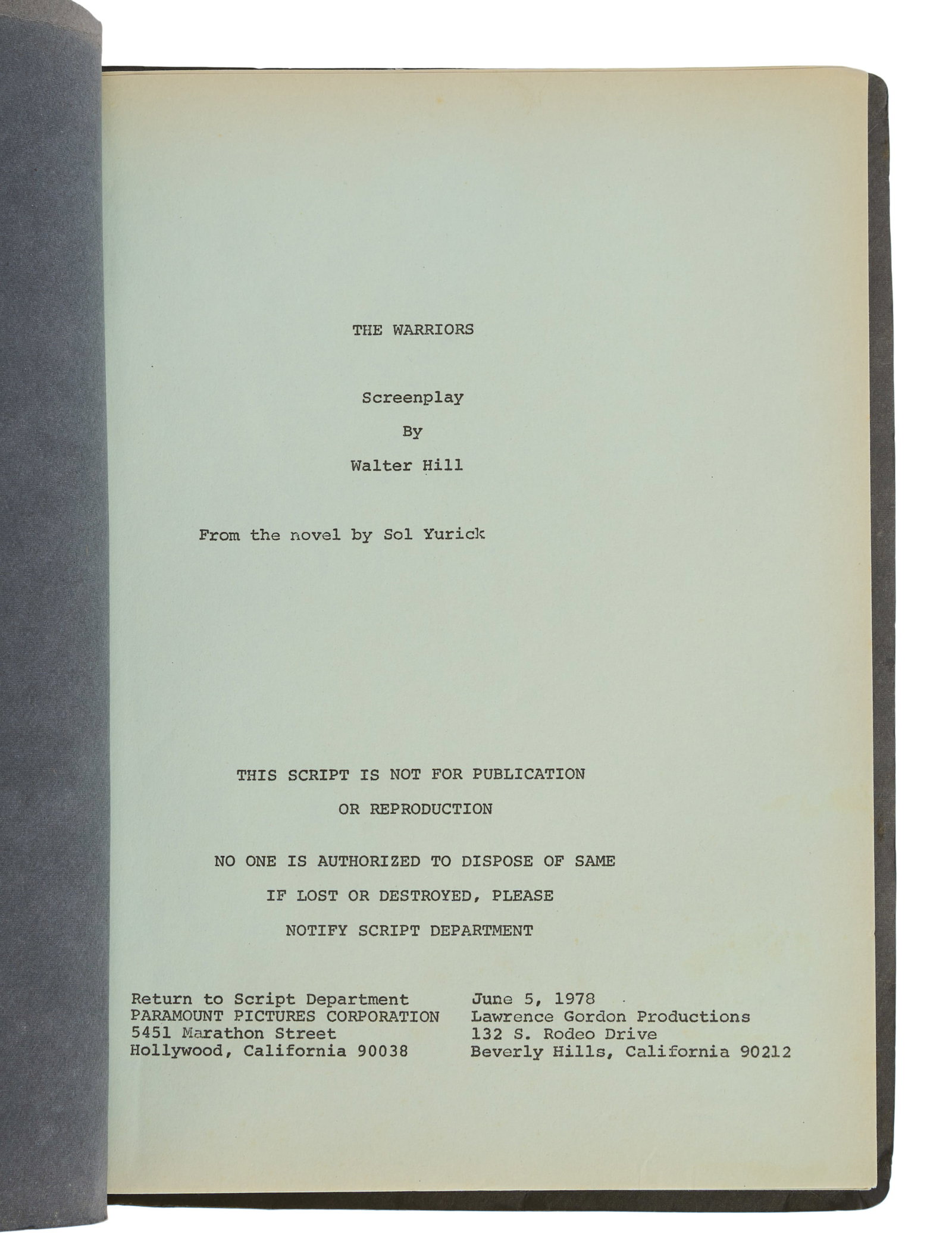The Warriors | Production Script - 2